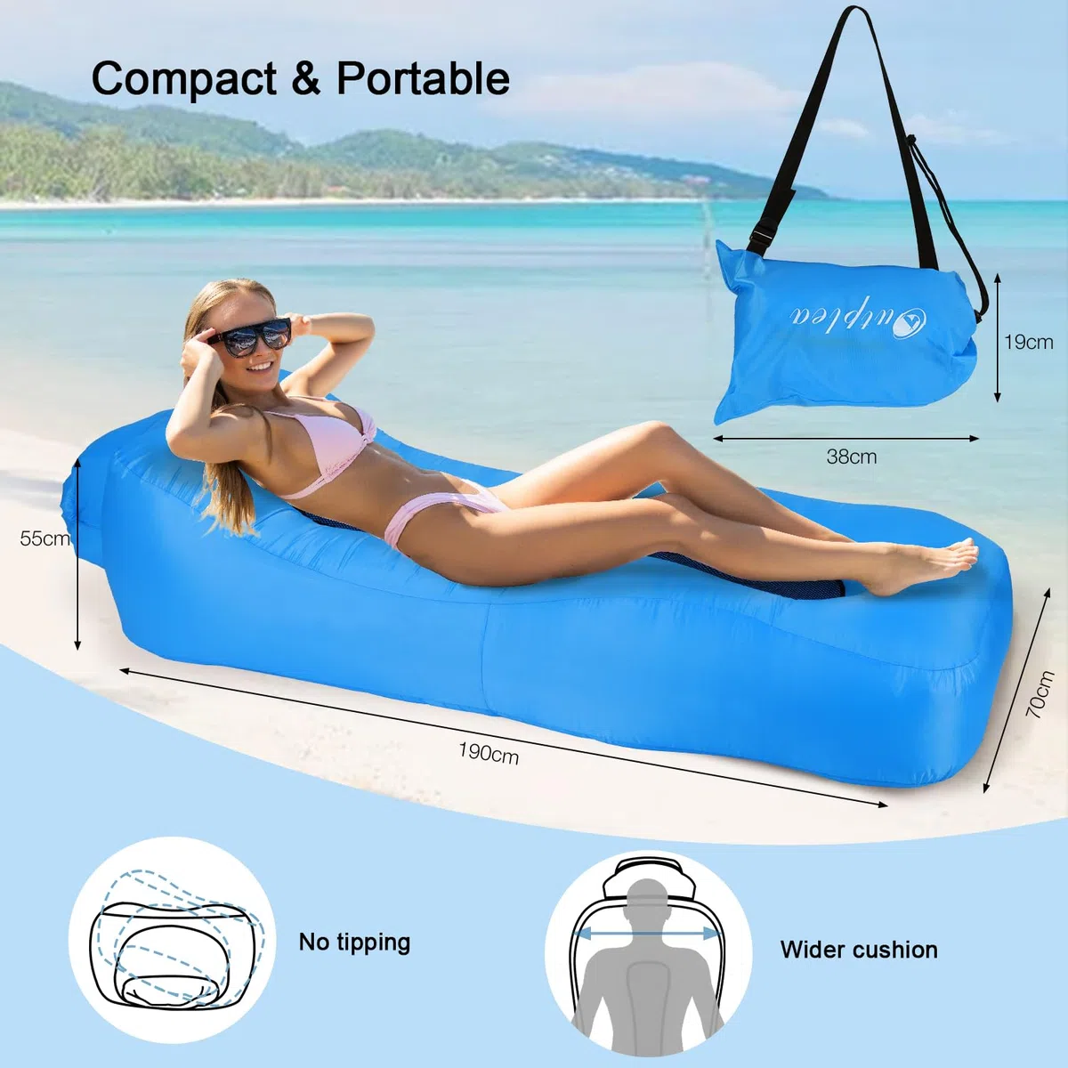 Aufblasbares Sofa für Land und Wasser, Luftsofa Faltbar Leicht, Aufblasbare Couch mit Tasche, Camping Sofa Für Garten Strand Picknick, Outdoor und Indoor, Blau