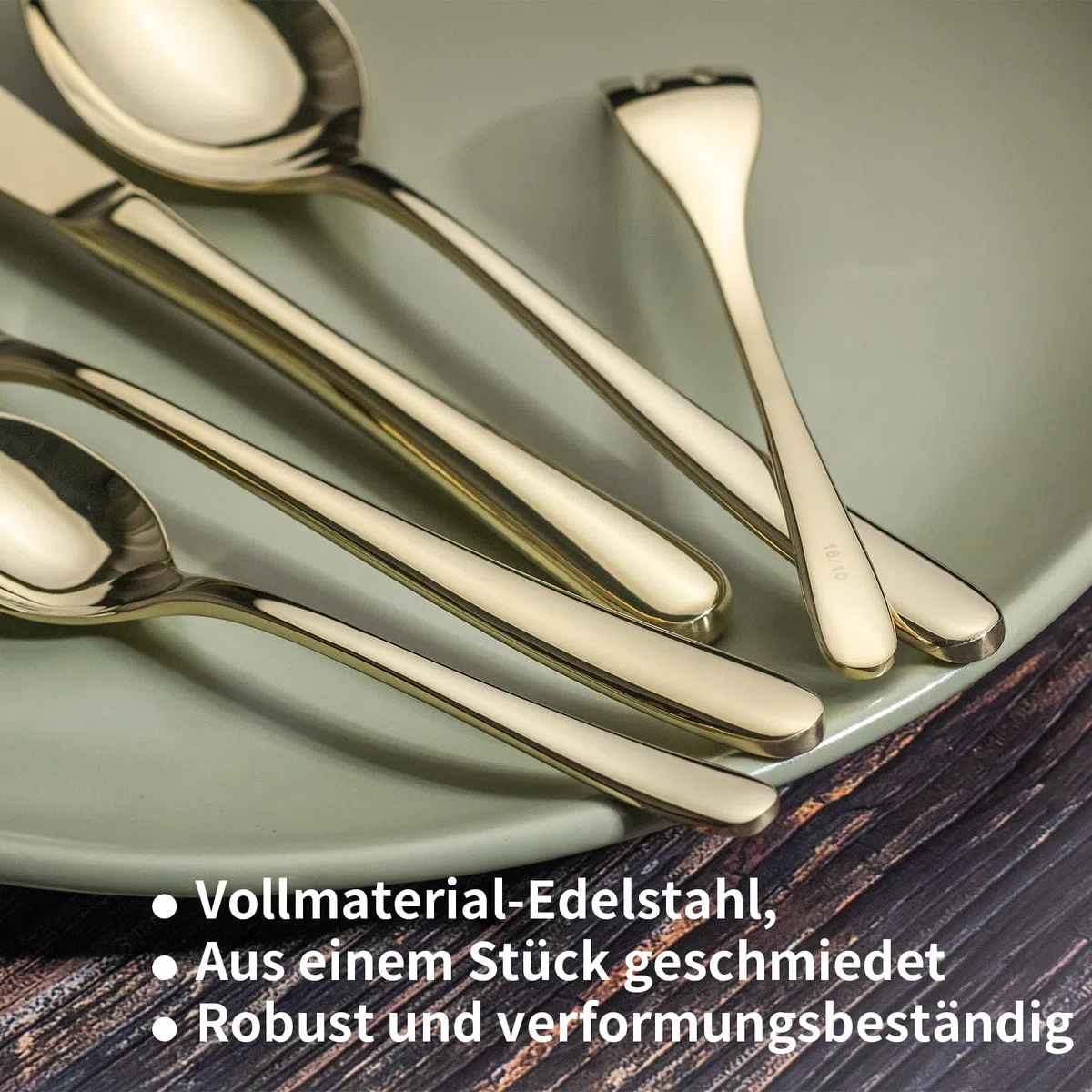 Alata Vienna 18/10 Edelstahl Poliert, Besteck Set 6 Personen Champagner Gold, Essbesteck 30 teilig, Glänzend, Spülmaschinenfest