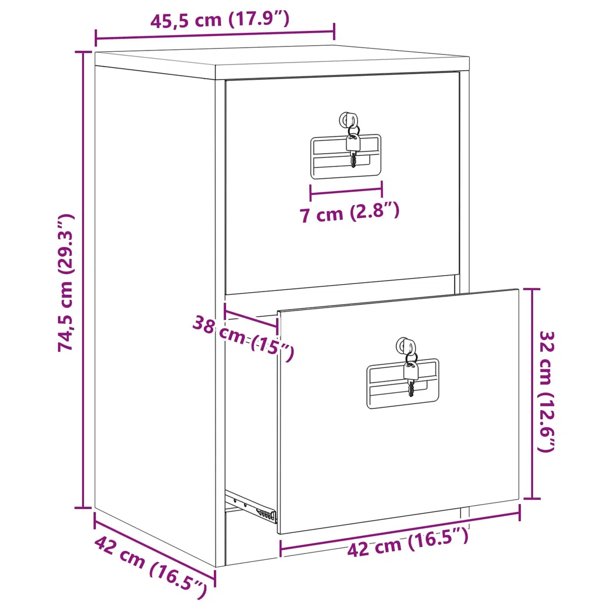 vidaXL Aktenschrank Rosa 45,5 x 42 x 74,5 cm Kaltgewalzter Stahl, Moderner Arbeitsplatz, stylischer Metall-Schrank, geräumige Schubladen für die Organisation und sichere Ablage