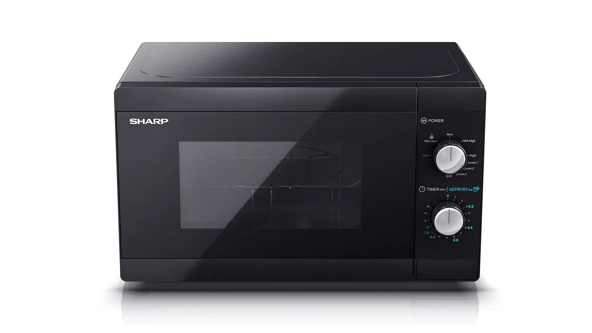 Sharp Mikrowelle YC-MG01E-B mit Grill 20L, 800W Mikrowellenleistung, 1000W Grill, Manuelle Steuerung, Schwarz