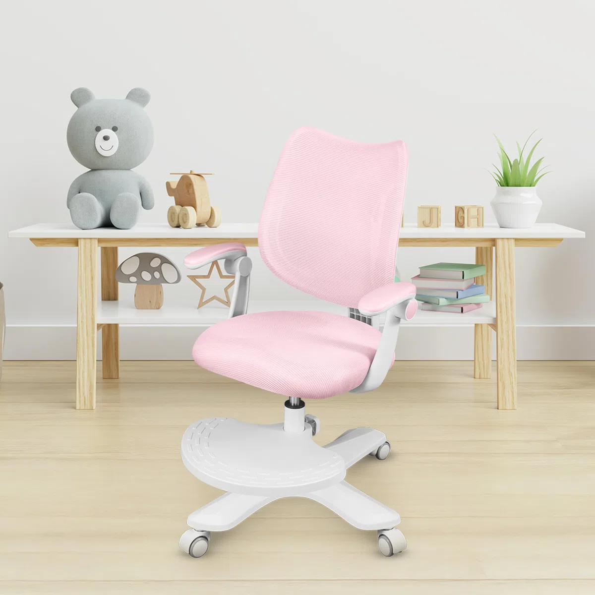 MARK ADLER Schreibtischstuhl Kinder ab 6 Jahren Junior 4.6 – Ergonomischer Kinderstuhl mit Fußstütze – Drehstuhl Höhenverstellbar – Verstellbare Rückenlehne & Klappbare Armlehnen – Rosa