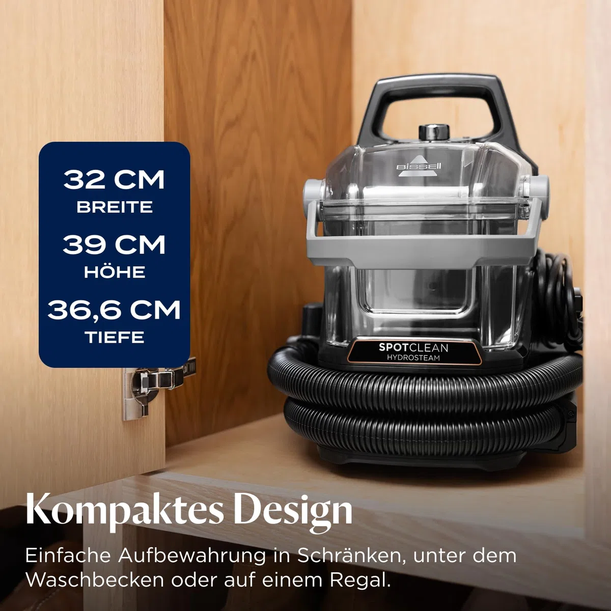 BISSELL SpotClean HydroSteam, Polsterreiniger Gerät, Teppichreiniger mit HydroSteam Technologie, Dampfreiniger, Nasssauger für Teppiche, Polster, Auto & Mehr, Leistungsstarker 1000W Motor, 3689N
