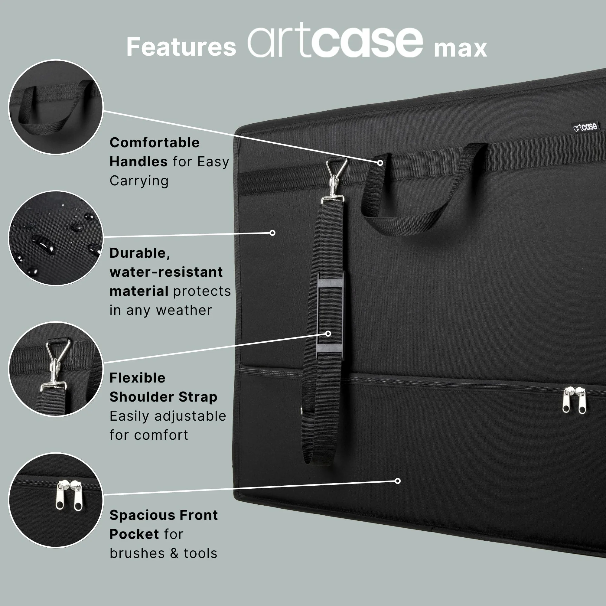 Le'arte Artcase max DIN A3 – Harte Künstlermappe, Zeichenmappe A3, Dokumententasche, 49 x 36 x 7 cm, Kunst-Transportmappe, Wasserdicht, Großformat, Hardcover (Black)
