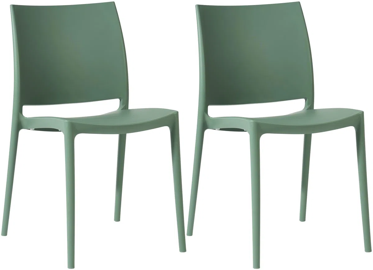 CLP Gartenstühle 2er Set stapelbar wetterfest Meton, Gartensessel mit Lehnen UV-beständig, Outdoorstühle aus Kunststoff bis 150 kg belastbar Farbe Oliv