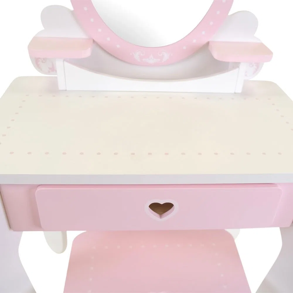Bandits & Angels Kinderschminktisch Julia Weiß Rosa mit Spiegel für Mädchen ab 3 Jahren - Schminktisch aus Holz - Schminktisch inklusive Hocker - Für Kinder