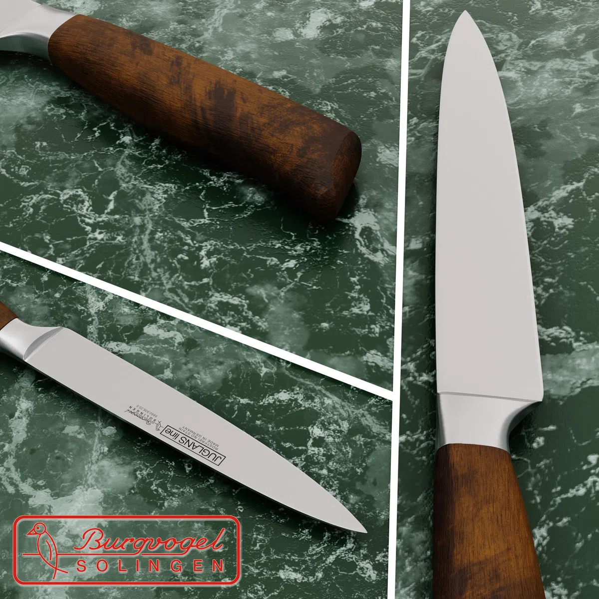 Burgvogel Solingen Juglans Line Tranchiermesser Walnussholz geschmiedet 20 cm, rostfrei, scharfes Schinkenmesser, dunkel, premium