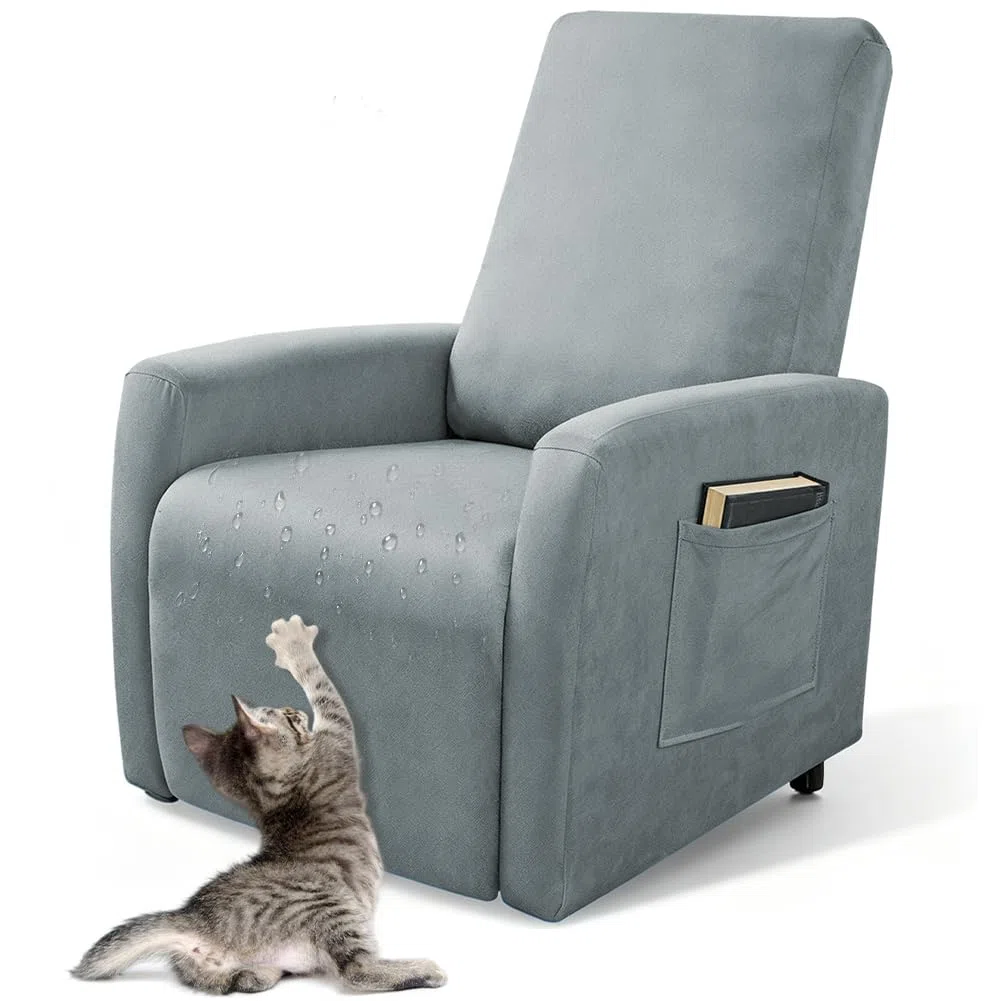 Sessel überzug wasserdichte, Stretch Sesselschoner mit Taschen, Stressless Hussen für Wohnzimmer Fernsehsessel (Light Gray)