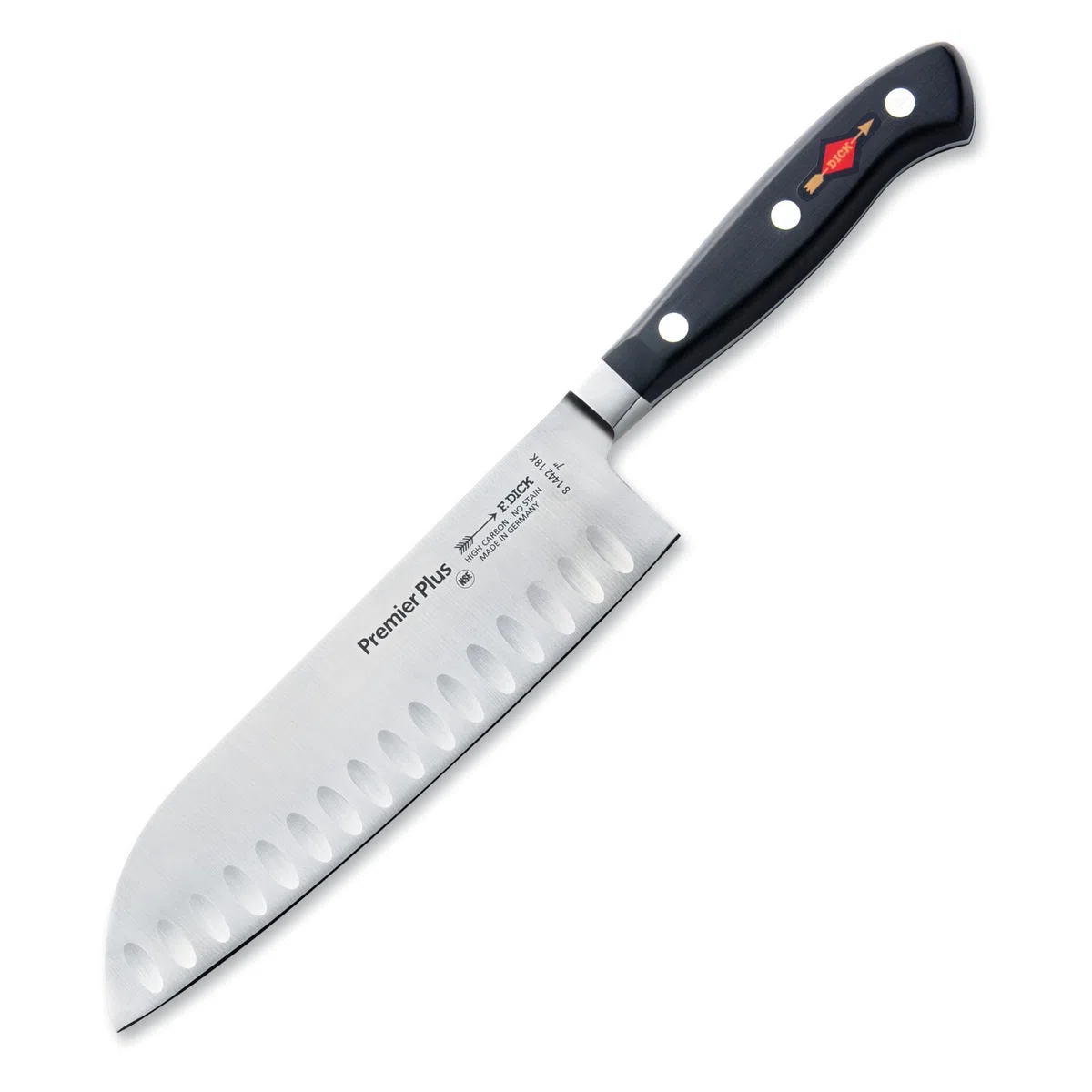 F. Dick Santoku, Küchenmesser, Premier Plus (Messer mit Klinge 18 cm, X50CrMoV15 Stahl, nichtrostend, 56° HRC) 8144218K