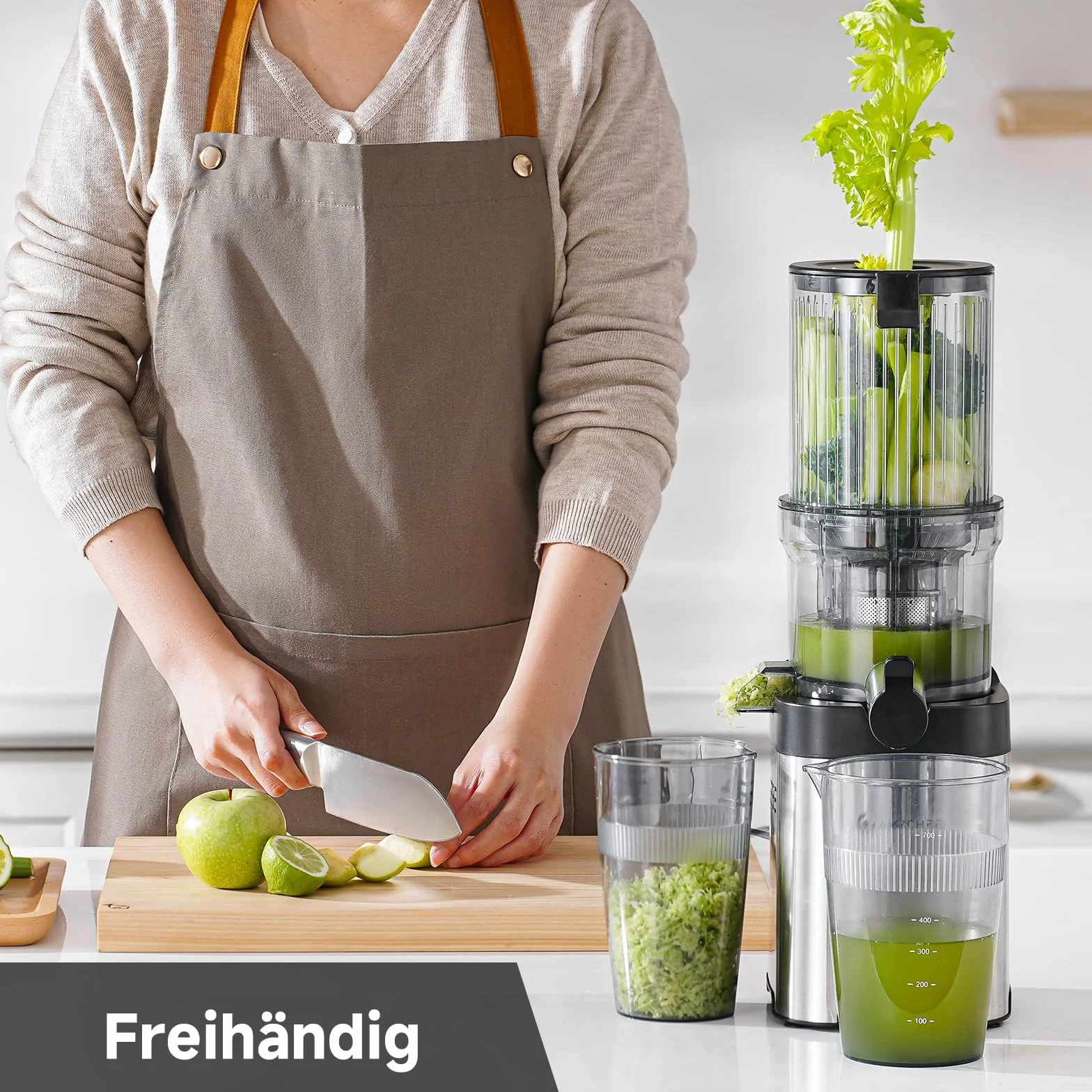 AMZCHEF Leicht zu Reinigender Entsafter mit 2 Gläsern - Slow Juicer