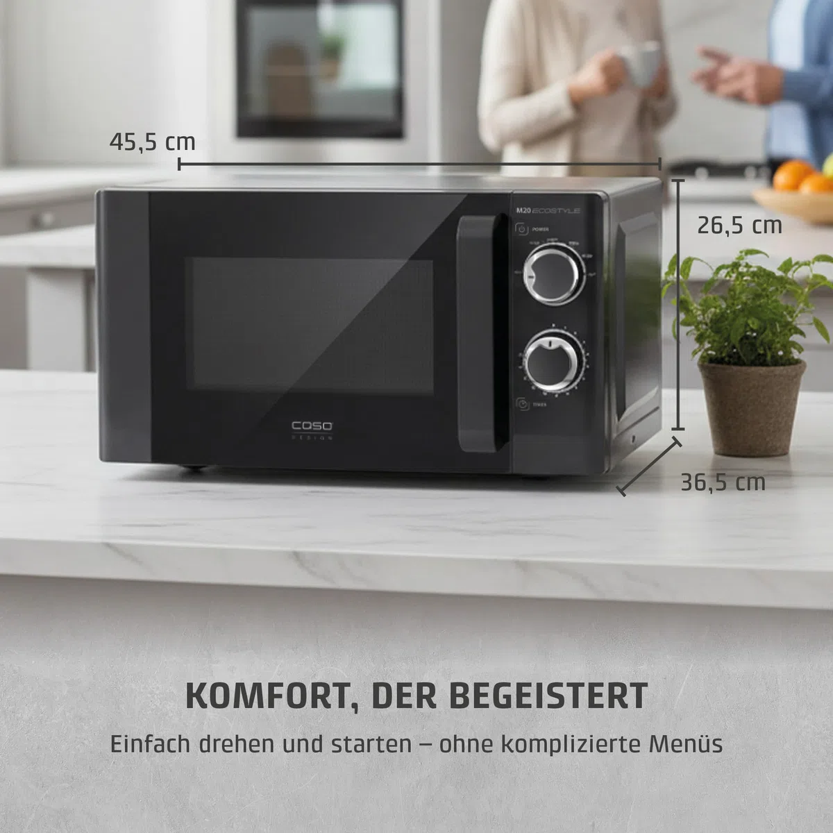 CASO M20 Ecostyle, Mikrowelle, 20 L Garraum, 700 Watt Leistung, anthrazit | einfache Bedienung, Drehteller Ø 24,5cm