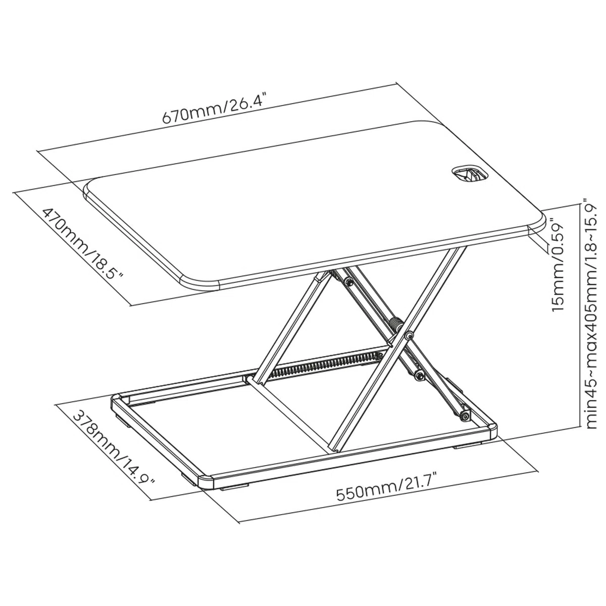 WilTec Toboli Schreibtischaufsatz 67x47cm höhenverstellbarer Steh-Sitz Schreibtisch für Laptop und Monitor