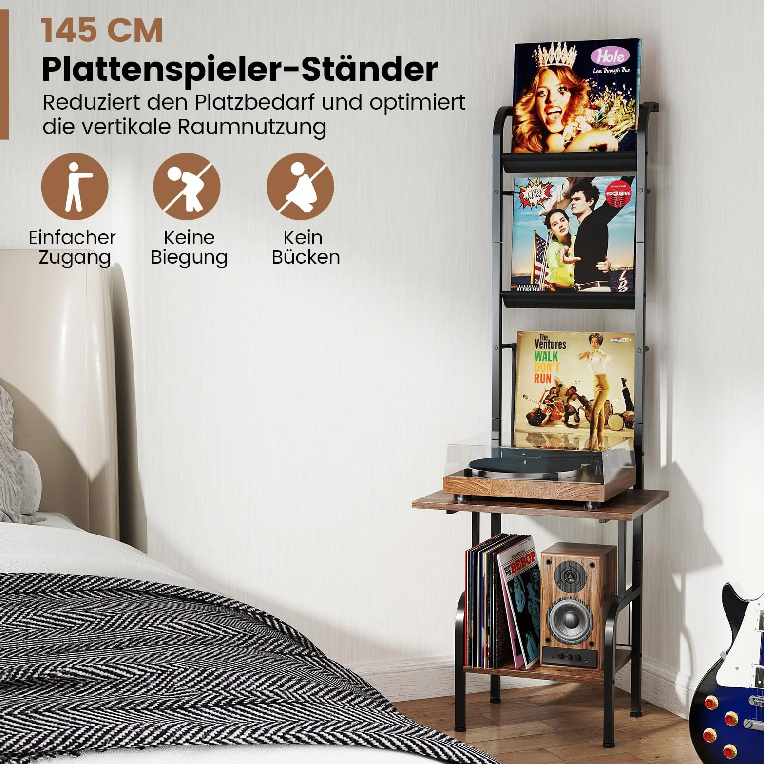 COSTWAY 5-stöckiger Plattenspielerständer mit Vinyl-Ausstellungsregal, Schallplattenständer Plattenhalter, Vinyl-Schallplatten Plattenspieler Regal für Alben CDs 50 x 51 x 145 cm (Kaffee)