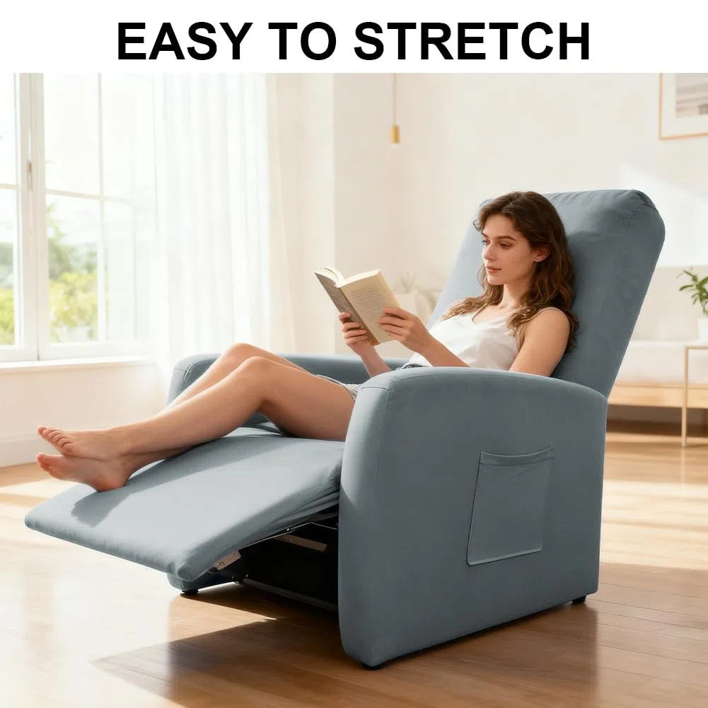 Sessel überzug wasserdichte, Stretch Sesselschoner mit Taschen, Stressless Hussen für Wohnzimmer Fernsehsessel (Light Gray)