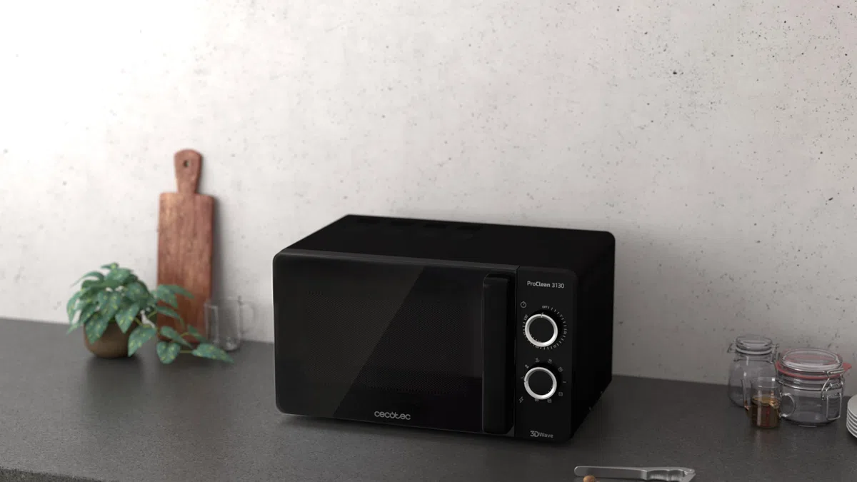 Cecotec Pro Clean 3130 Mikrowelle 700 W Quarz Grill 800 W Garraum 20 L Hochpollierte All Black Frontspiegeltür Innenlicht 3D Wave Ready 2 Clean 30 Min Grarzeit Timer 6 Stufen 2 Drehregler In Schwarz