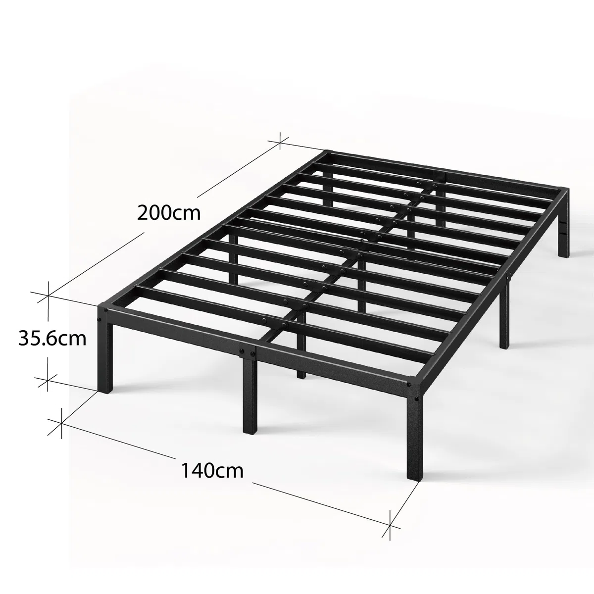 Zinus Elias Bettgestell 140x200 cm - Metallbett 140x200 mit Metall-Lattenrost - 36 cm Hohe Plattform mit Freiraum Darunter - Kein Boxspringbett Erforderlich - Einfache Montage - Schwarz