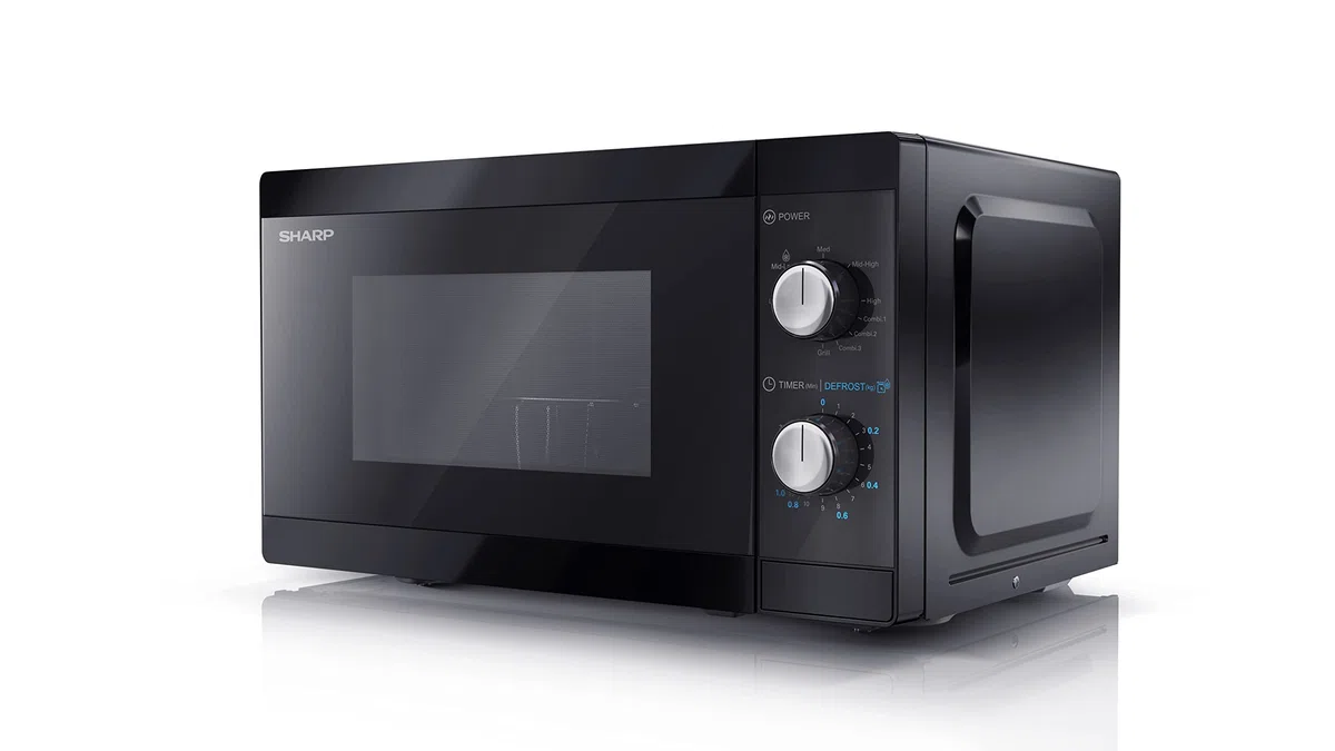 Sharp Mikrowelle YC-MG01E-B mit Grill 20L, 800W Mikrowellenleistung, 1000W Grill, Manuelle Steuerung, Schwarz