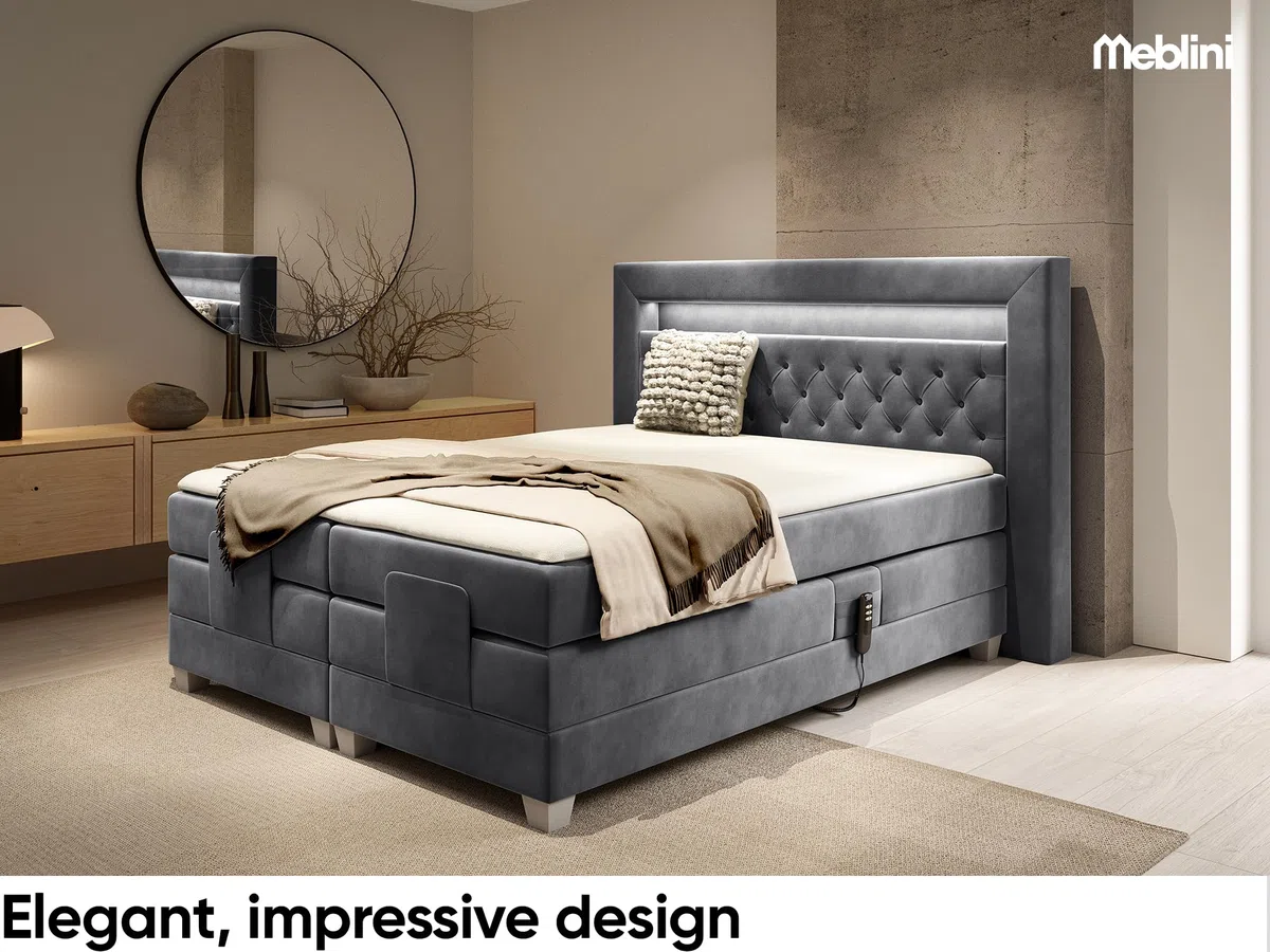 MEBLINI Boxspringbett Elektrisch Verstellbar mit LED - Gepolstert Doppelbett mit Matratzen und Toppers - Polsterbett - Bett mit Kopfteil - SANTORE - 120x200 - H3/Dunkelgrau Samt