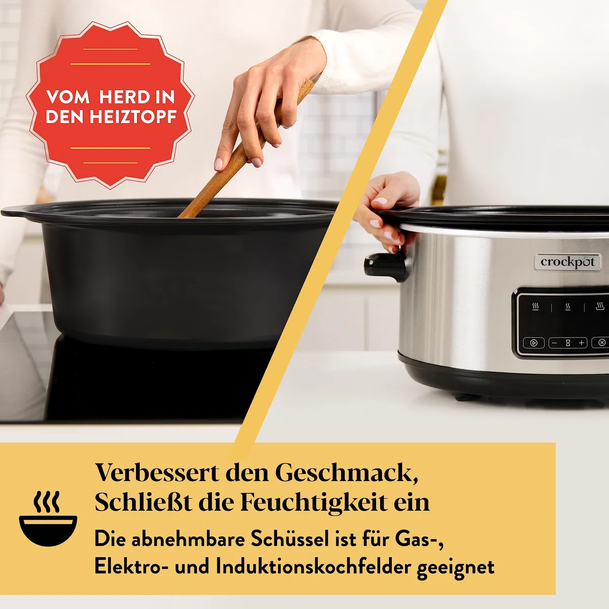 Crockpot Sizzle & Stew Digital-Schongarer Slow Cooker | 3,5 l (3-4 Personen) | Abnehmbare induktionsgeeignete Schüssel für Fleisch und Gemüse | Edelstahl [CSC111X]