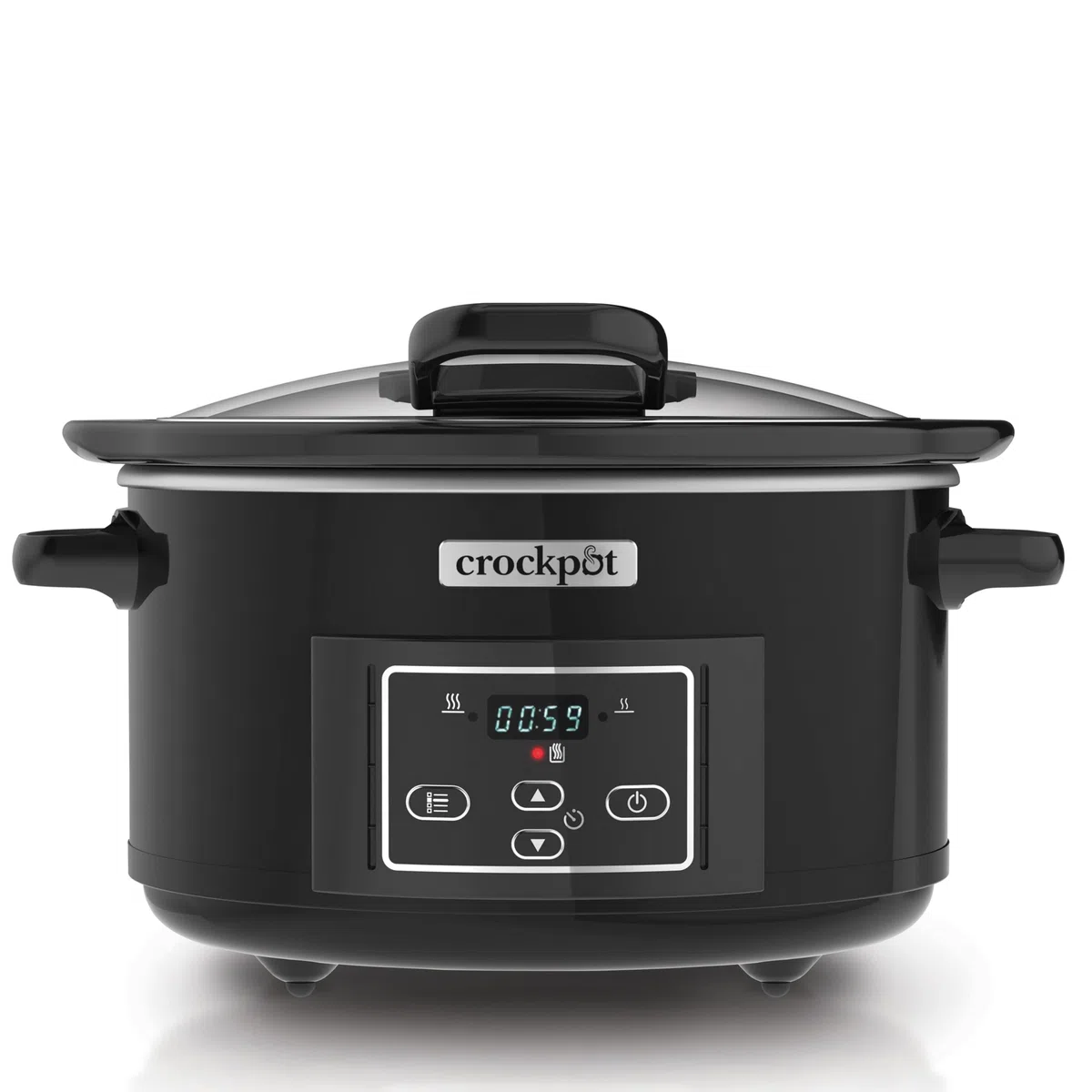 Crockpot Digital-Schongarer Slow Cooker mit Scharnierdeckel | 4,7 l (4-5 Personen) | einstellbare Garzeit | Schwarz (Rostfreies Metall) [CSC052X]