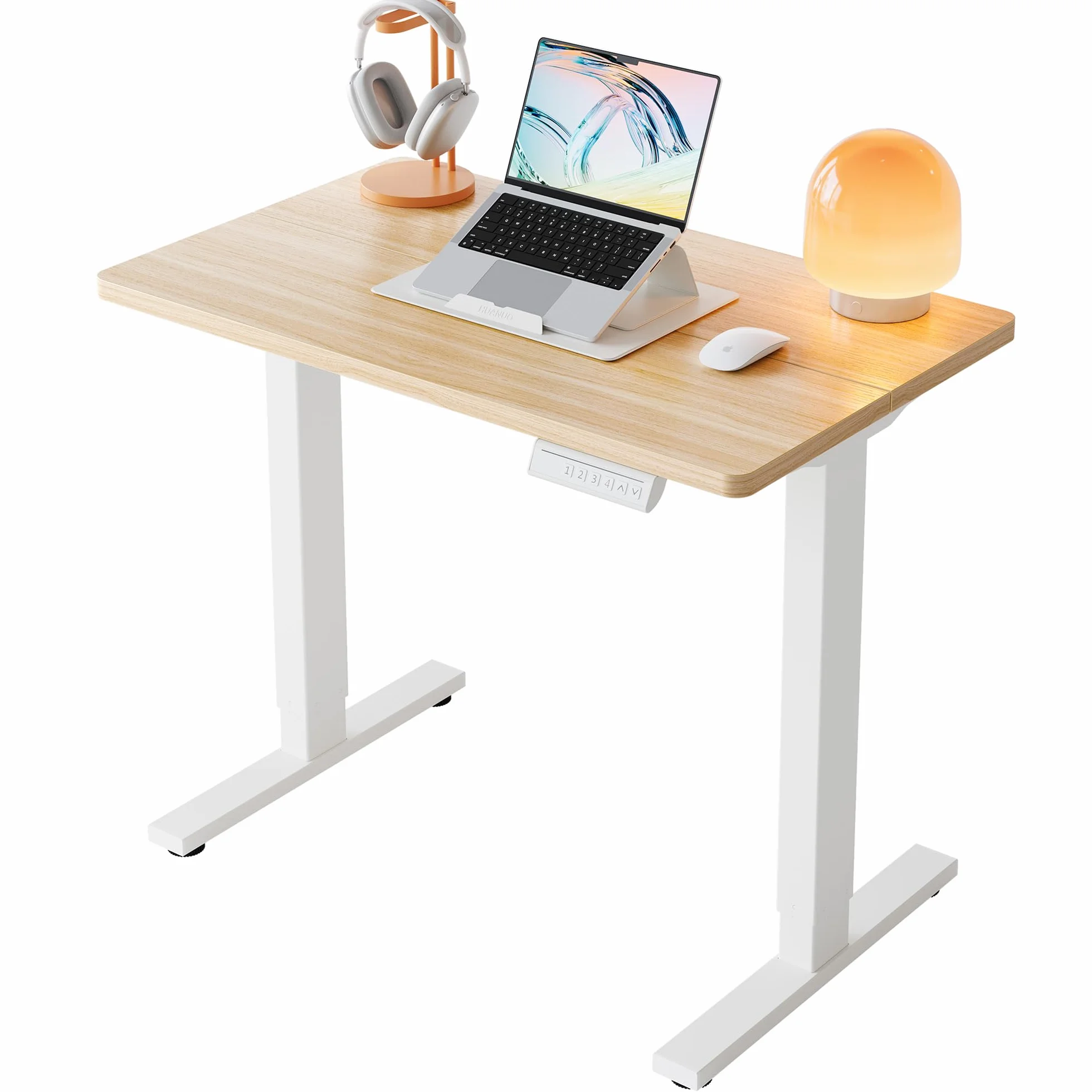 HUANUO Höhenverstellbarer Schreibtisch 80 x 48 cm, 4 Speicherhöheneinstellungen, Elektrischer Schreibtisch für Home Office & Computer-Arbeitsplatz
