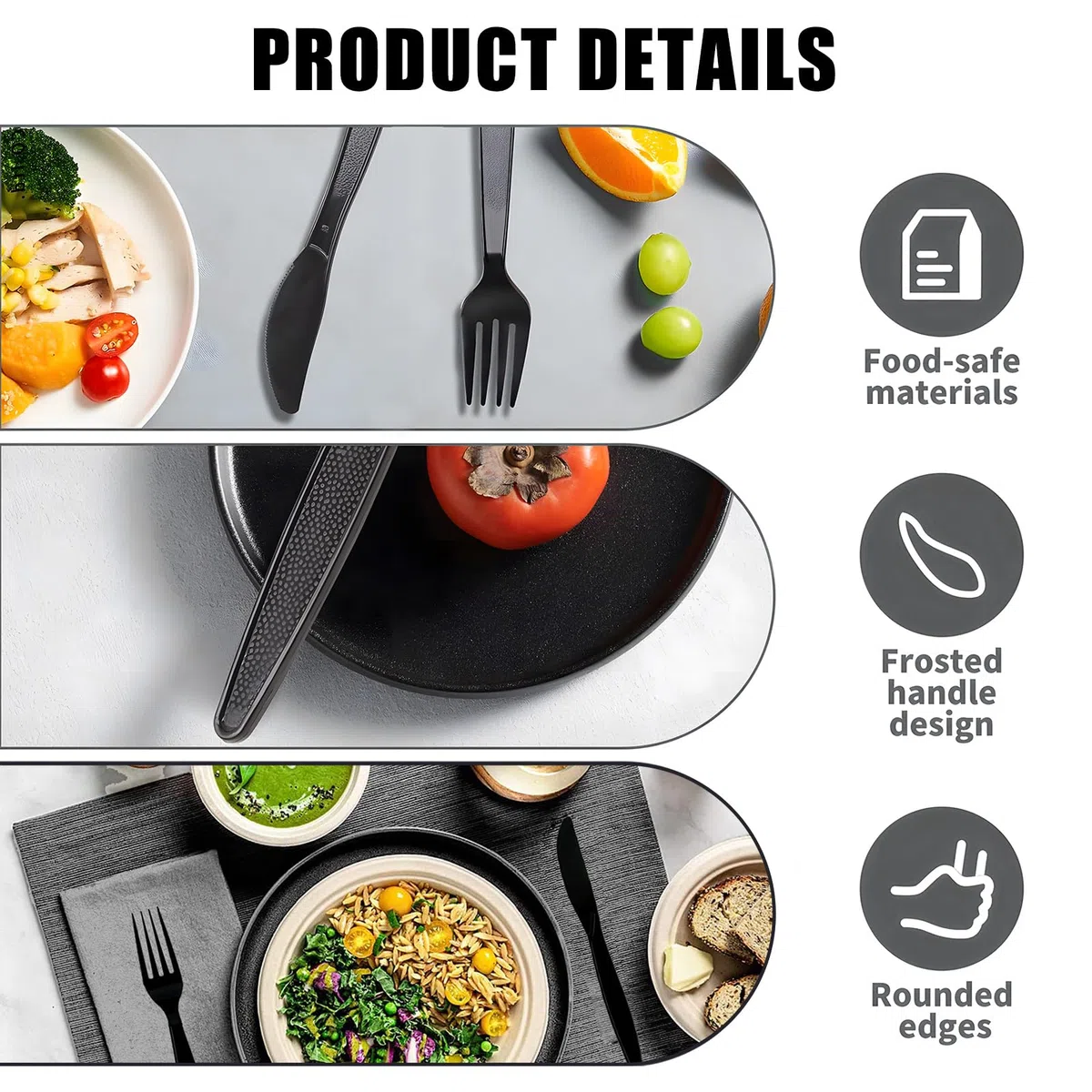 100 Stück Plastikbesteck, Plastik Besteck, Plastikbesteck Schwarz, Wiederverwendbar Set für Pizza, Dessert, 50 Plastikmesser & 50 Gabeln Plastikbesteck für Familienfeiern Outdoor Dinner, schwarz