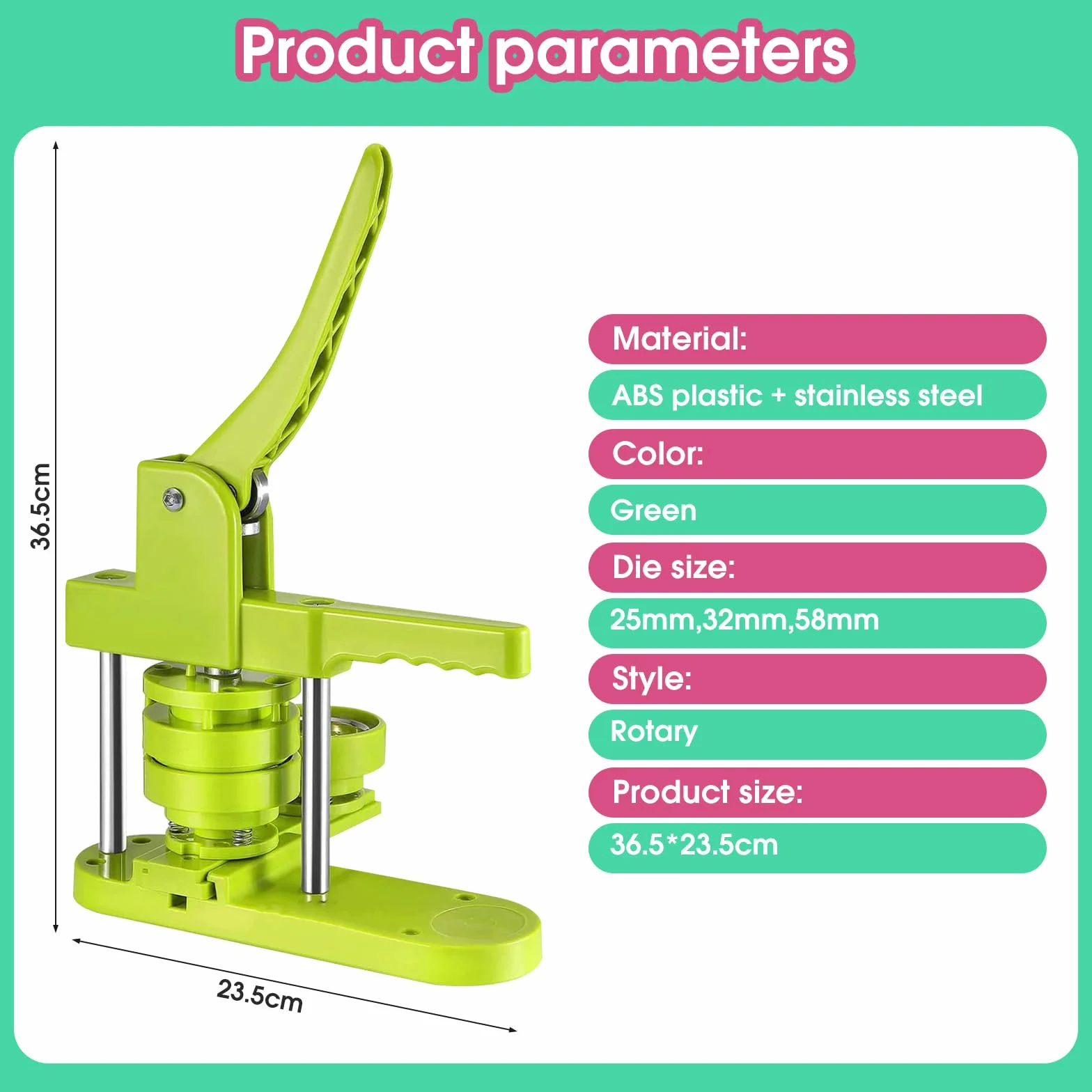 3-in-1 DIY-Anstecknadelmaschine für 25 32 58 mm-Anstecknadeln, drei Größen und Formen, inklusive 100 hochwertigem Zubehör.