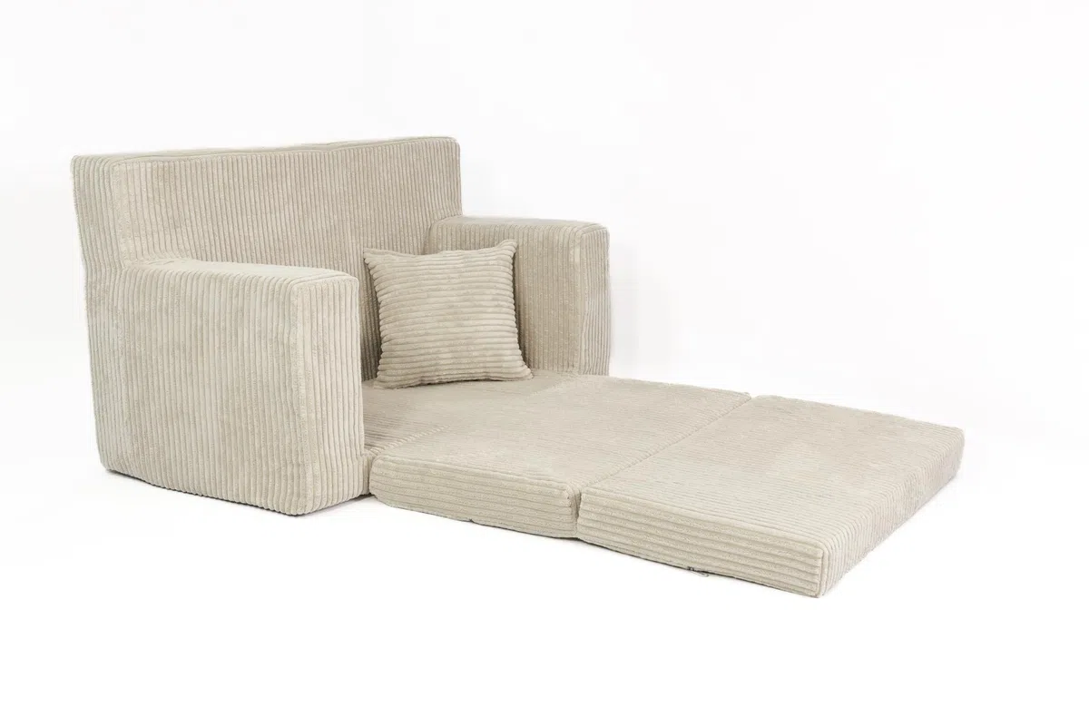 FORTISLINE Kindersofa ausklappbar aus Cord 83x47x43 cm - Kindercouch mit Liegefläche 112 cm, Kinderzimmer Sofa mit Kissen, Abnehmbarer waschbarer Bezug, Oeko-TEX Standard 100