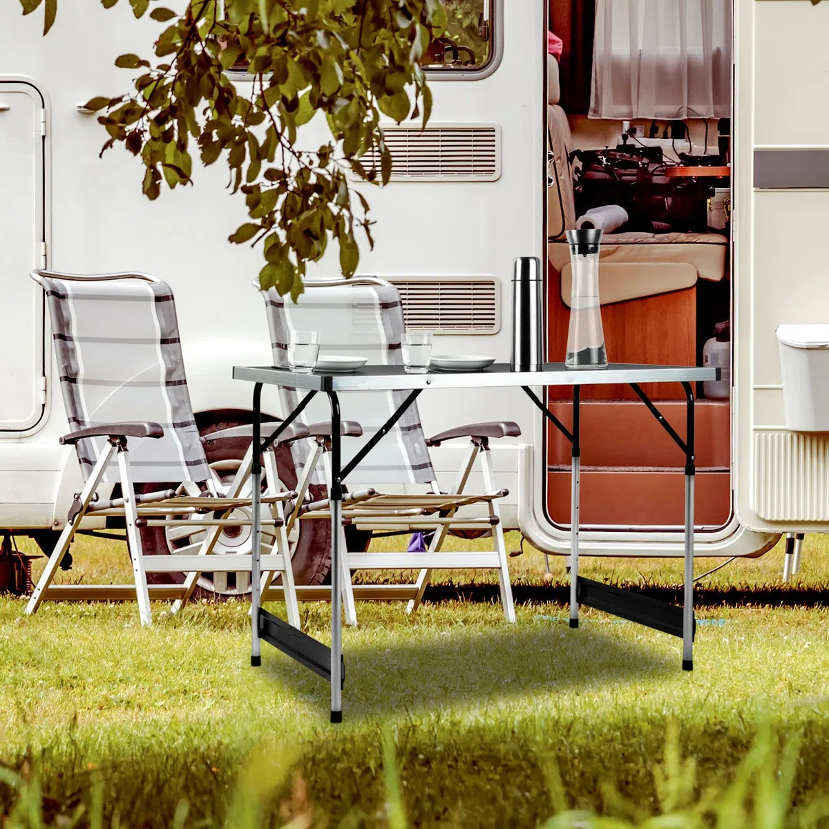 Spetebo Alu Campingtisch 100x60cm | Höhenverstellbar & praktisch klappbar | Verstellbar auf 4 Höhen (73, 80, 87 und 94cm), Klappbar