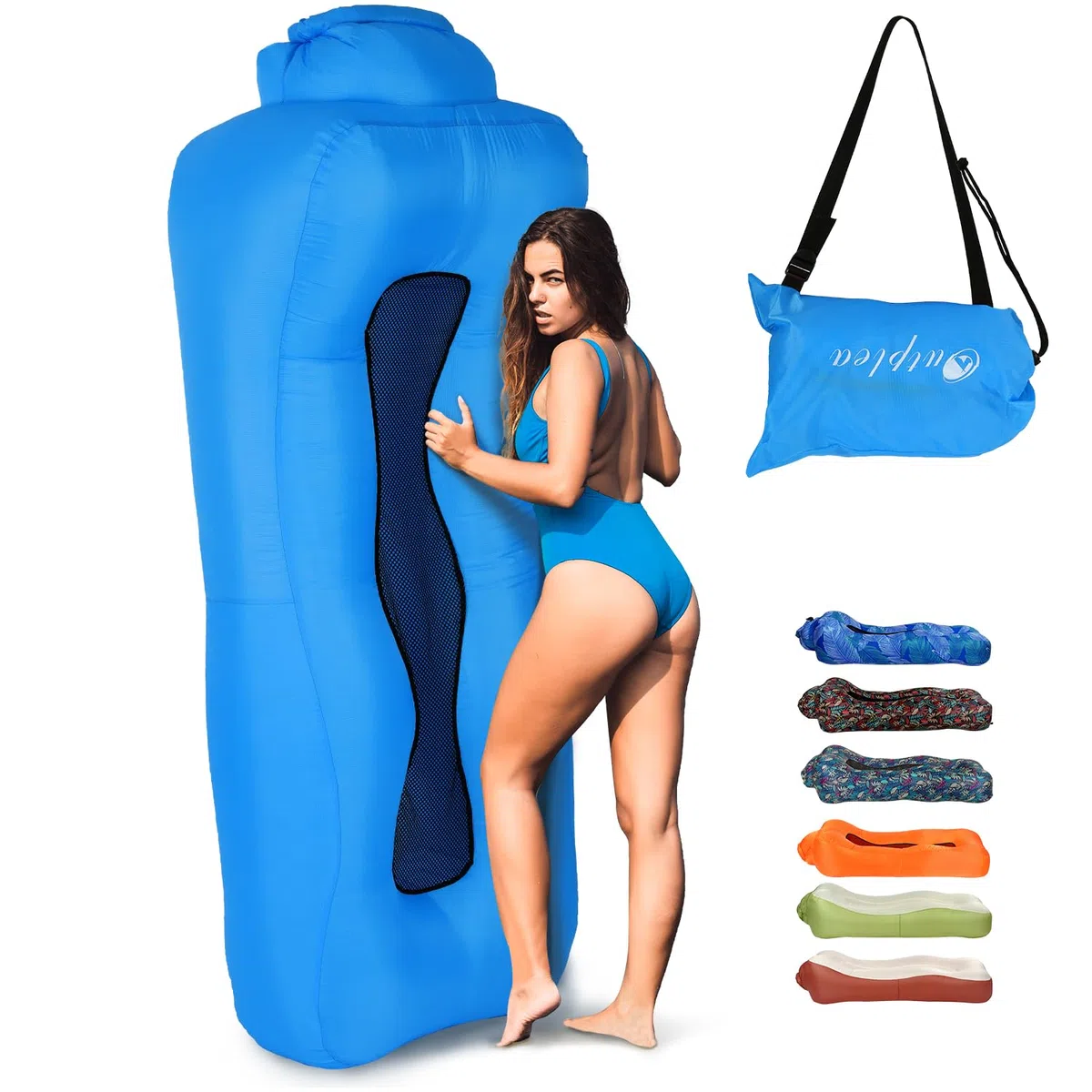 Aufblasbares Sofa für Land und Wasser, Luftsofa Faltbar Leicht, Aufblasbare Couch mit Tasche, Camping Sofa Für Garten Strand Picknick, Outdoor und Indoor, Blau