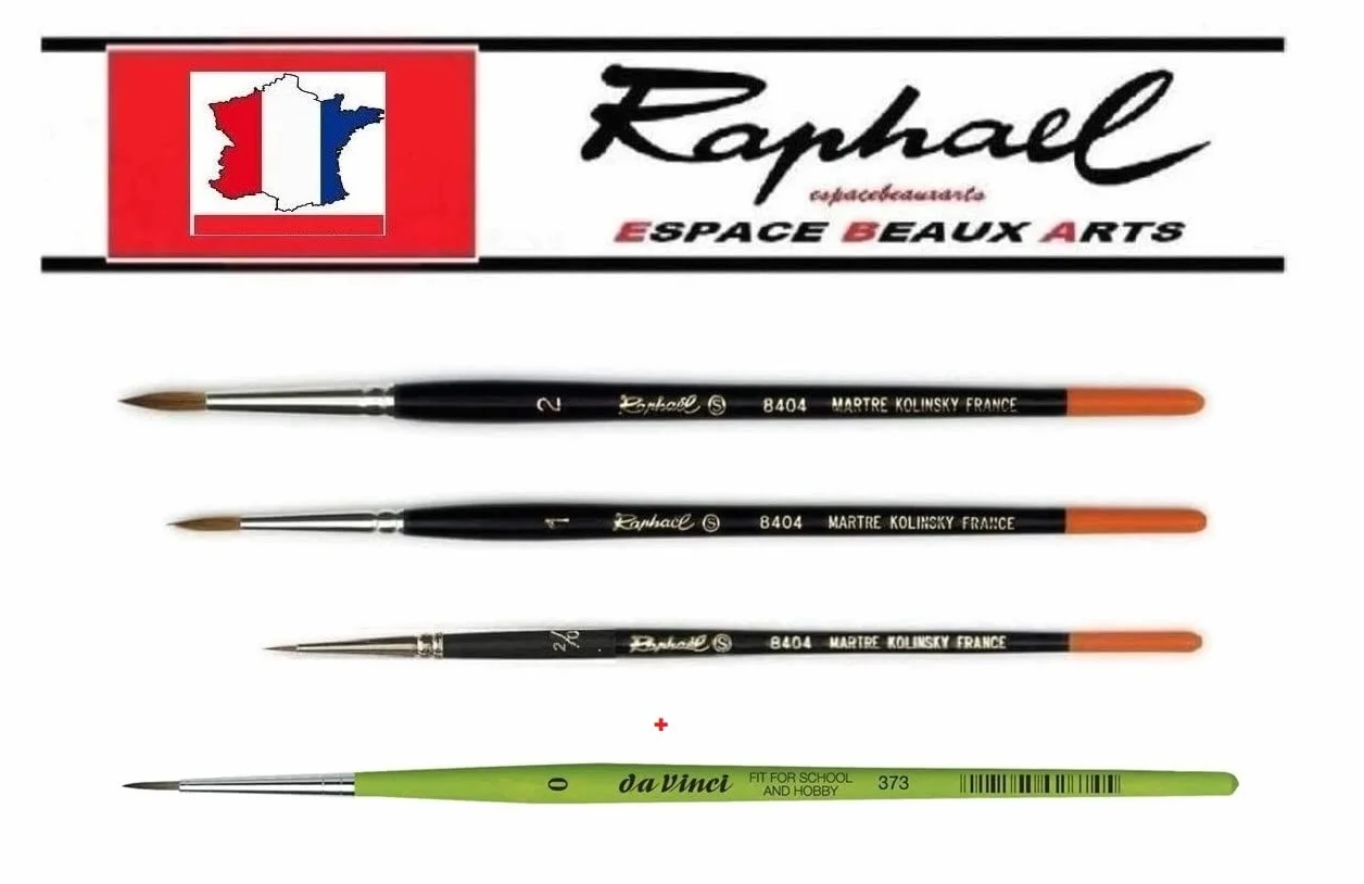 Raphael Serie 8404 Pinsel, kolinsky Red Sand Brush, Set 3 Stück, Größe 2/0. 1, 2. (Raphael France)