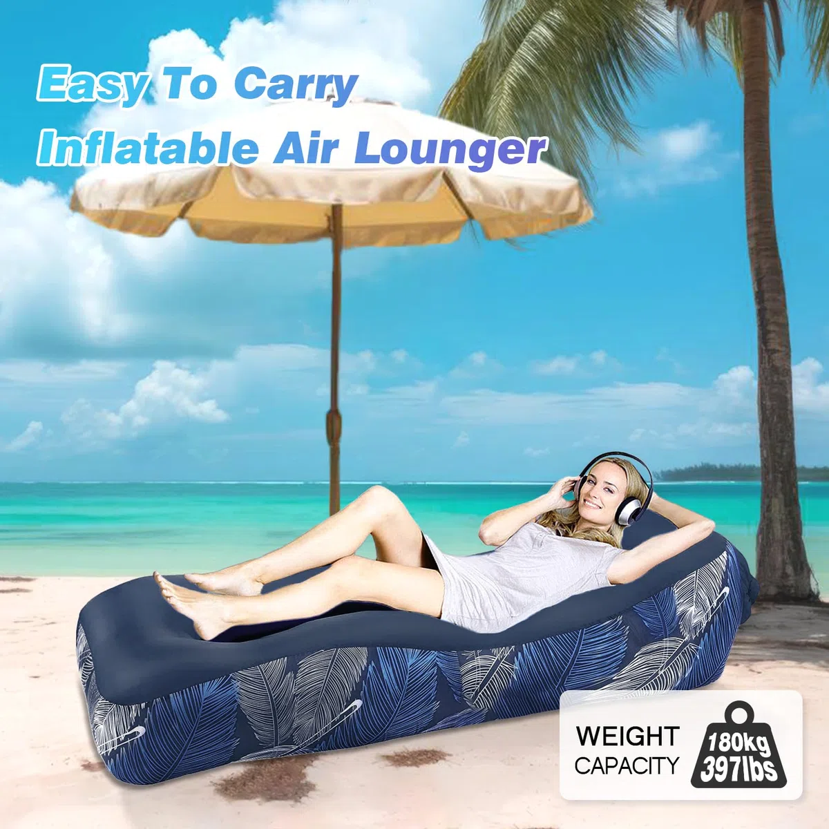 Aufblasbares Sofa - 195 x 70 cm Aufblasbare Couch Camping Sofa mit Mesh &Tragetasche Wasserdichte Handyhülle, Aufblasbares Luftsofa Air Lounger Tragbar Aufblasbar für Outdoor Strand (Marineblau)