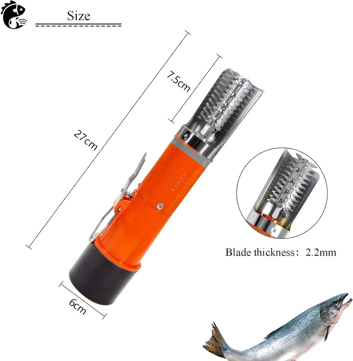 MXBAOHENG Elektrische Fischschuppen Entferner mit 1 Akku 2200mAh Wiederaufladbarer Elektrischer Fischschupper Wasserdicht 7000 RPM für Fischmärkte, Restaurants, Küchen (orange 1 Batterie)