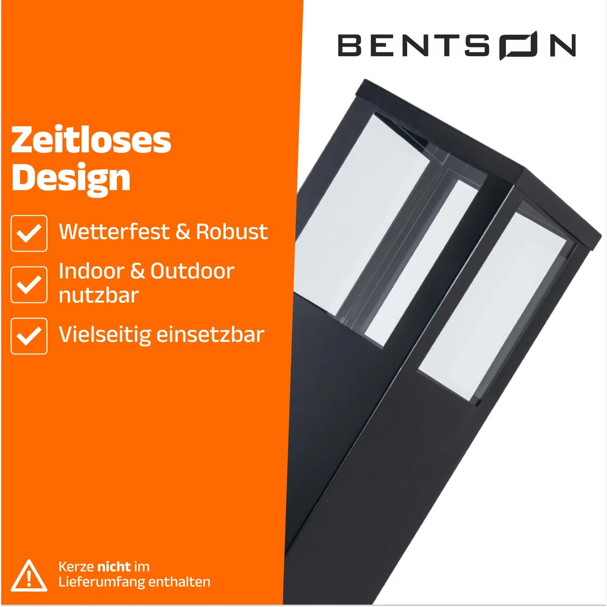 BENTSON Windlichtsäule Anthrazit Design I 2er Set I Deko-Säule für Garten im Industrial Design I Garten Windlicht für draußen und drinnen I Laterne draußen I Eckig I 95cm + 75cm