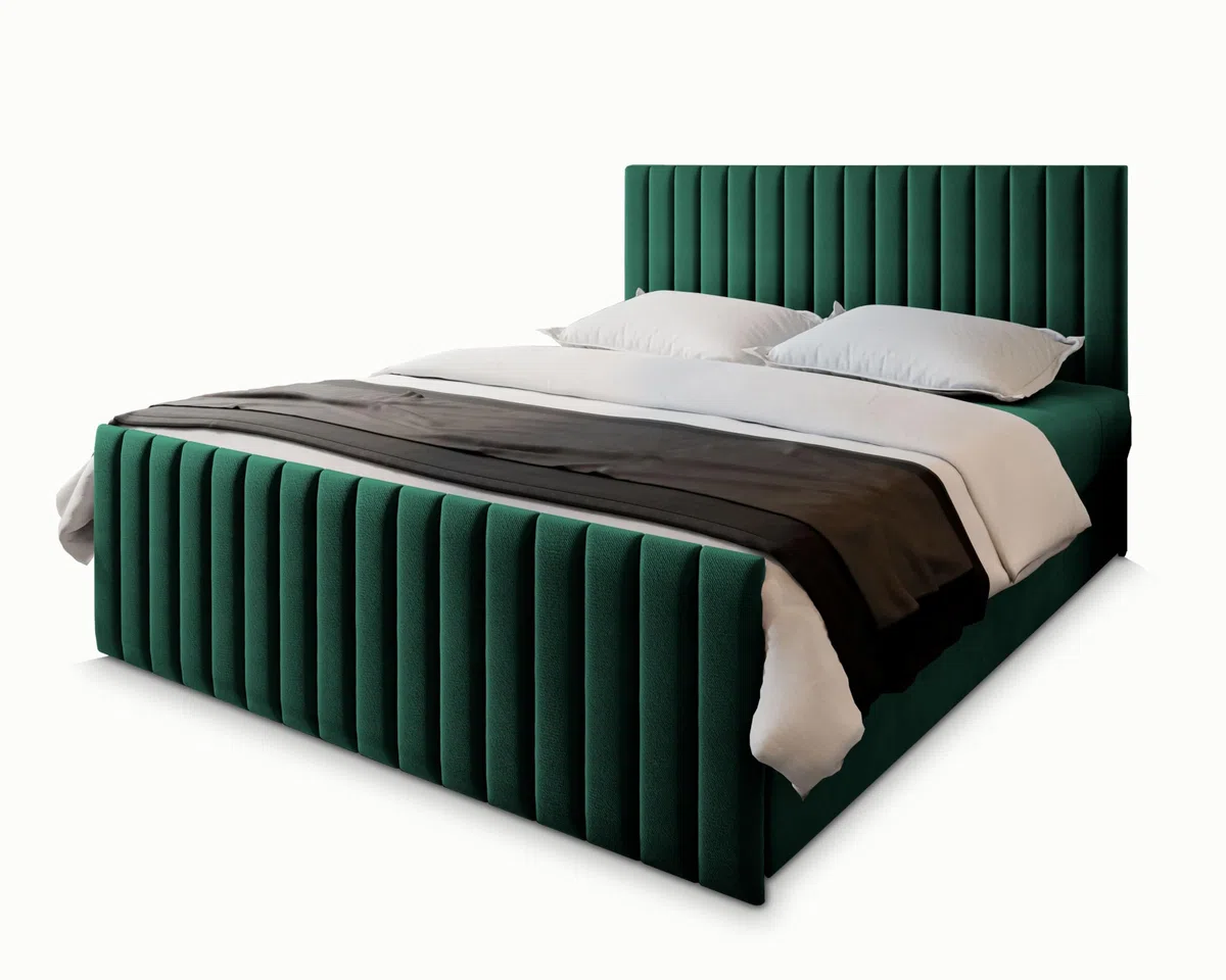 Masseno Boxspringbett Arion 180x200 cm Komplett-Set mit Matratze und Topper, Polsterbett mit Zwei Bettkästen -Grün, Kronos 19