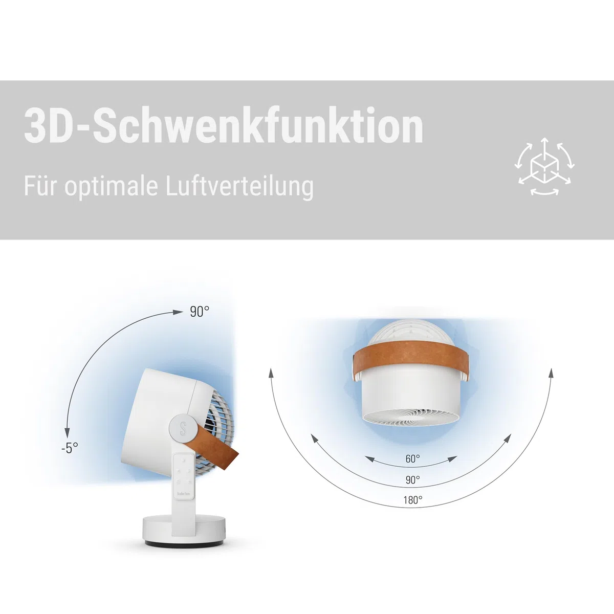Stadler Form 3D-Luftzirkulator Leo, Ventilator mit horizontaler und vertikaler Schwenkfunktion, grosse Reichweite bis 8m, mit Fernbedienung, weiss
