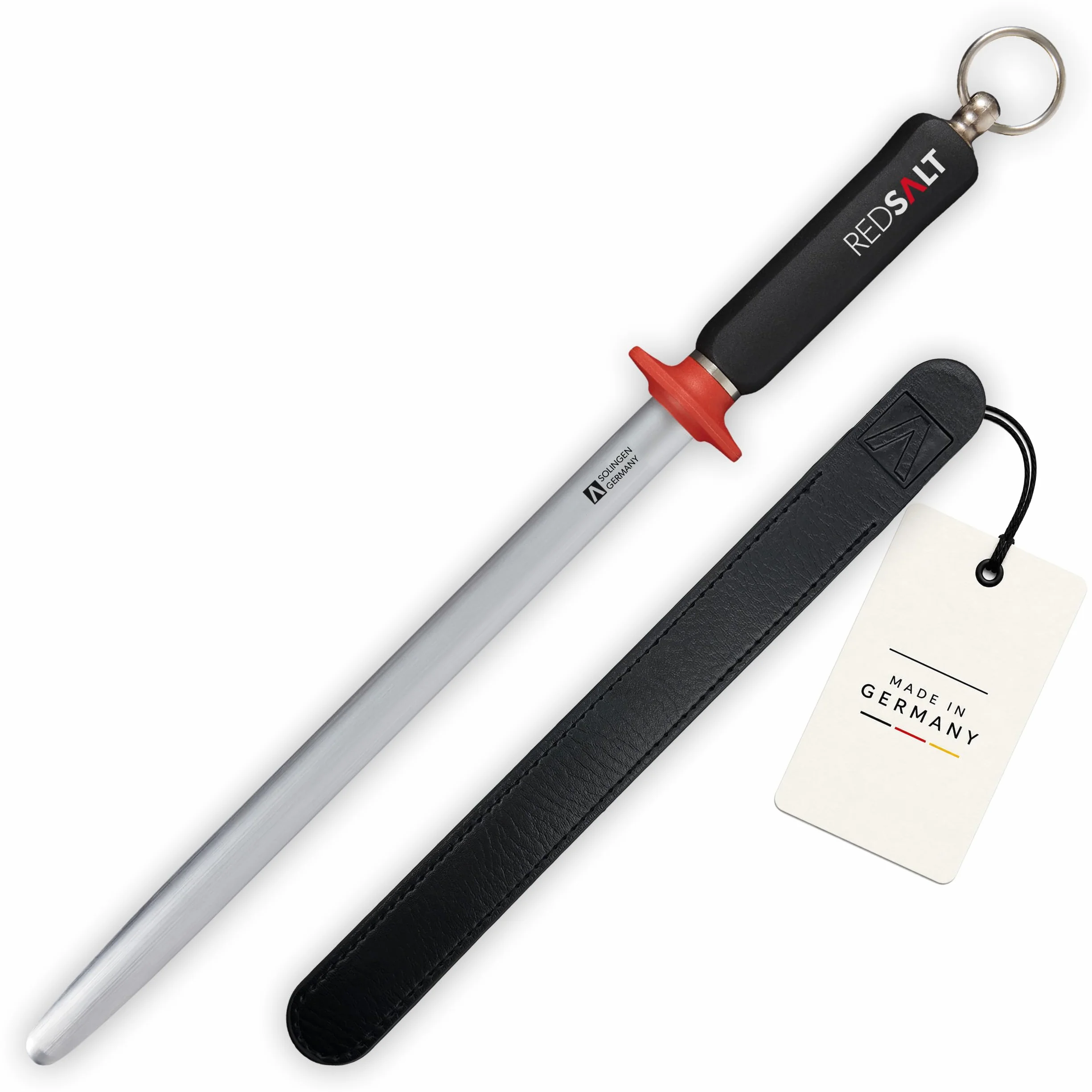REDSALT® Profi Wetzstahl 30 cm oval – Microfeiner Saphirzug für Damastmesser & hochwertige Kochmesser | HRC 65 Chrom-Vanadium-Stahl | Made in Solingen | Premium Messerschärfer