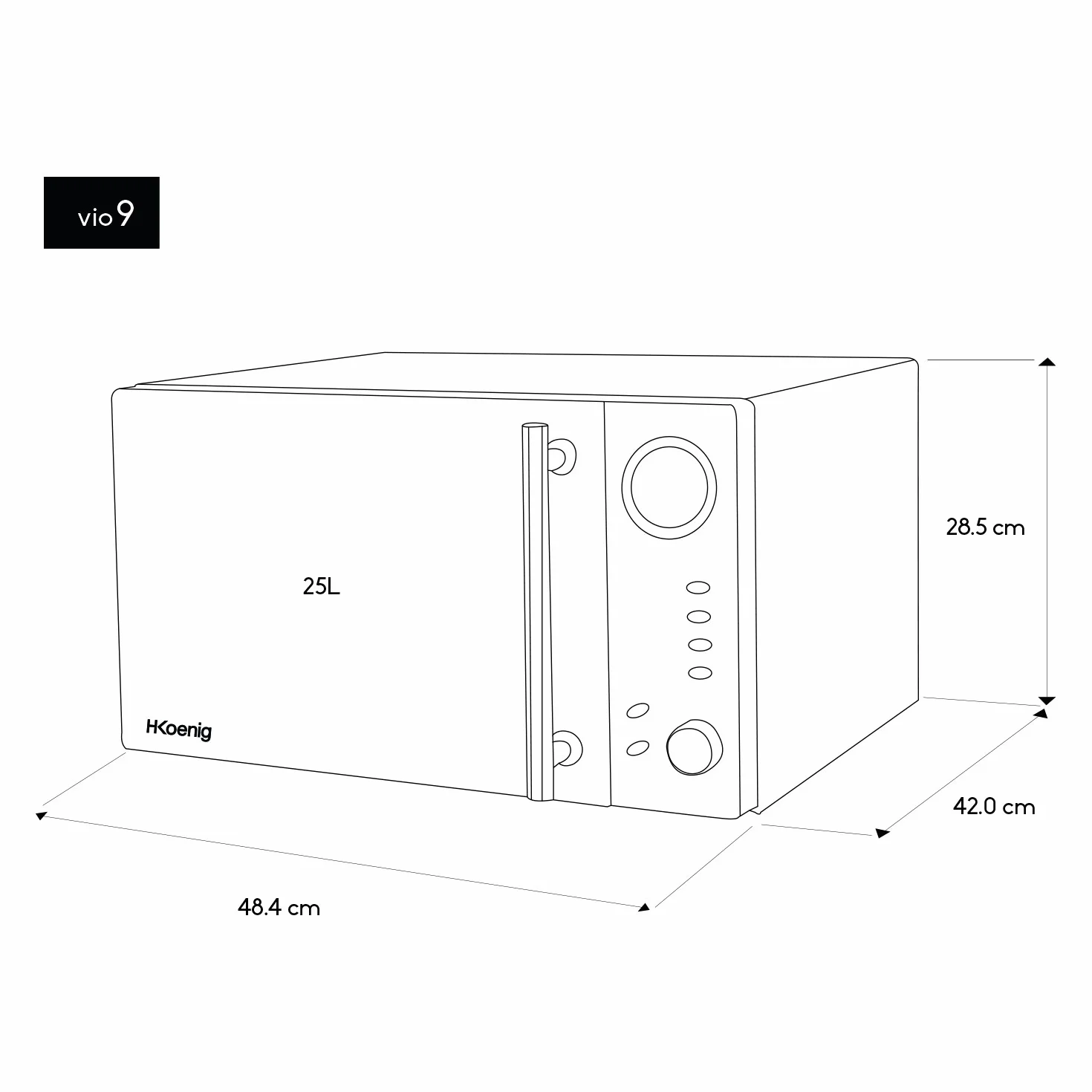 H.Koenig Mikrowellenofen Grill 2 in 1 VIO9, 25L, Drehteller 27cm, 10 Kochstufen bis 1000W, Auftauen, Kombigaren, LCD-Bildschirm