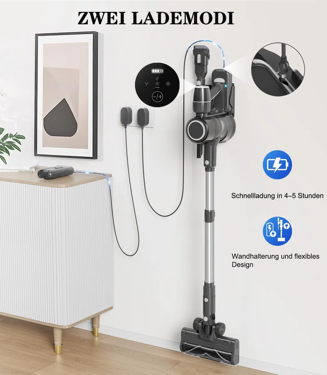 Akku Staubsauger Kabellos Akkustaubsauger Akkusauger - Kabelloser Stabstaubsauger Elektrische Sauger Kehrbesen mit Ladestation Cordless Vacuum Cleaner Für Tierhaare Teppich Beutellos Stielstaubsauger
