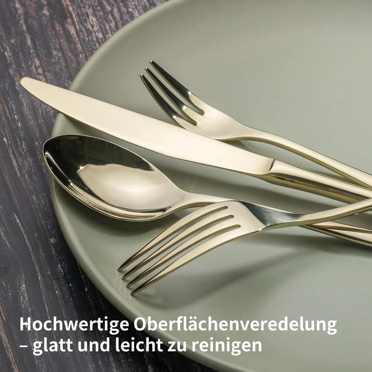 Alata Vienna 18/10 Edelstahl Poliert, Besteck Set 6 Personen Champagner Gold, Essbesteck 30 teilig, Glänzend, Spülmaschinenfest