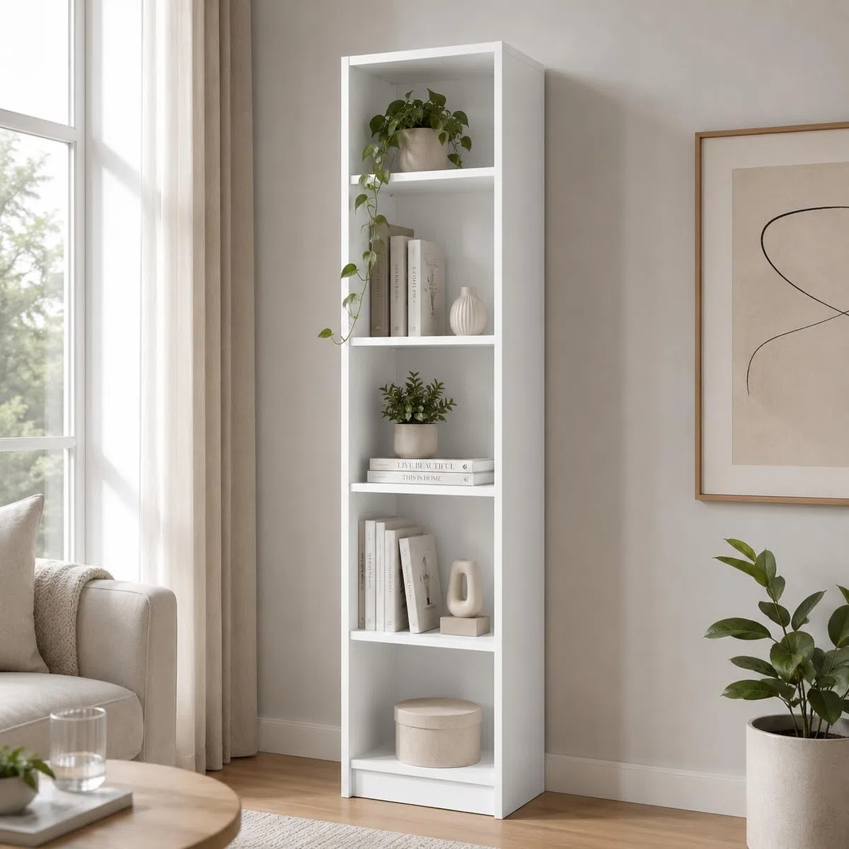 Bücherregal, 183x50x31 cm, 5-Tier Bücherschrank aus 19 mm starker Platte, Modernes offenes Standregal, Aufbewahrungsregale und Präsentationsregale für Wohnzimmer, Home Office, Schlafzimmer