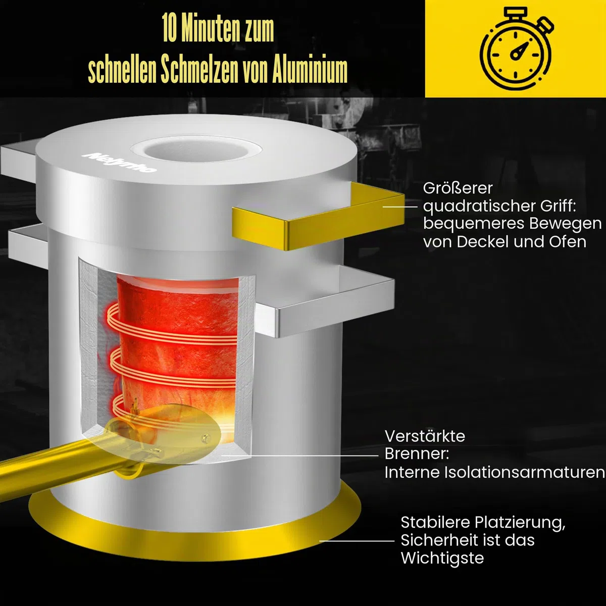 Nelyrho Schmelzofen-Set, 6 kg, Edelstahl-Gießerei mit Tiegel, Tiegelzange, Handschuhen, ideal zum Schmelzen von Gold, Silber, Kupfer und Aluminium, Metall-Recycling-Gusswerkzeug