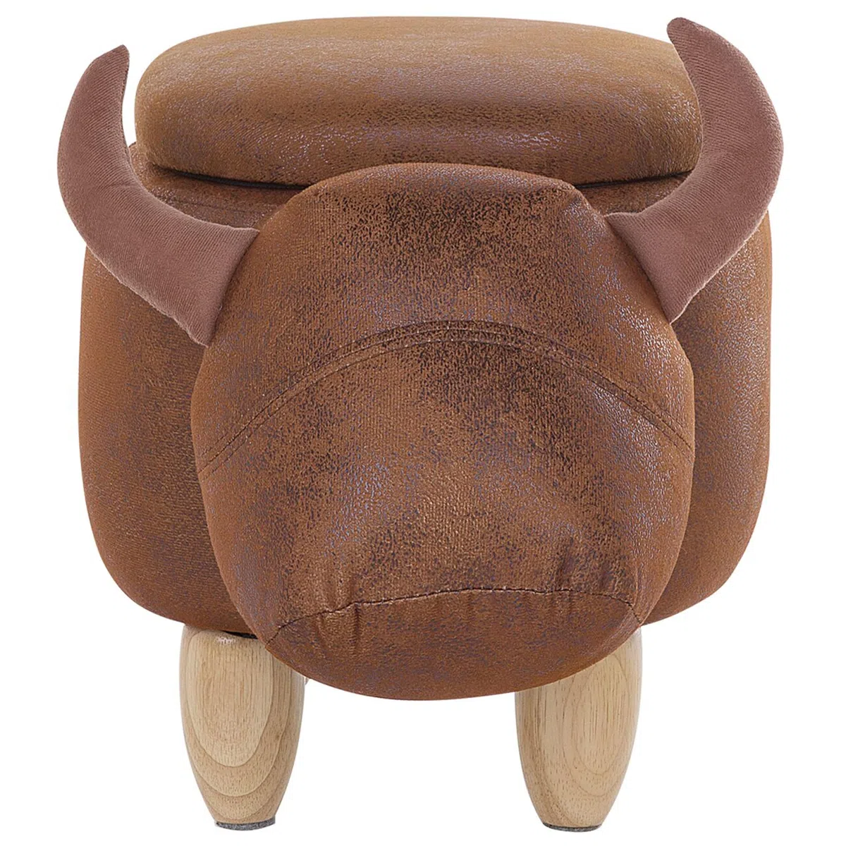 Beliani Tierhocker Kuh Kinderhocker Fußhocker Deko Hocker für Kinderzimmer mit Deckel Braun Cow