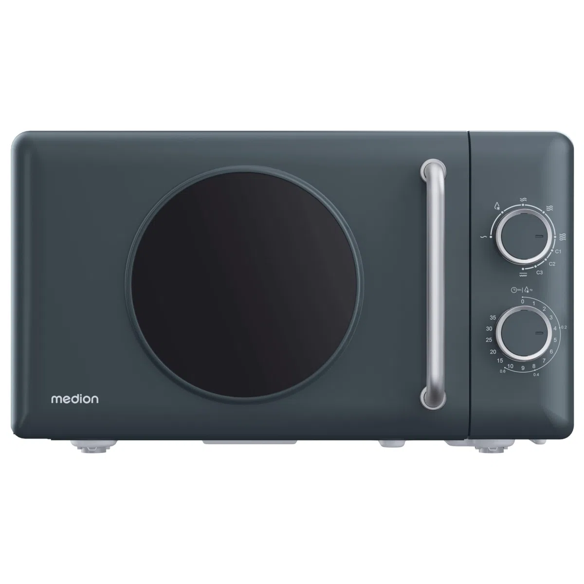 MEDION Retro Mikrowelle mit Grill klein (20 Liter kompakt, 800 Watt, 5 Mikrowellenstufen, 3 Kombi Programme, Timer, Auftaufunktion, MD100119) dunkelgrau