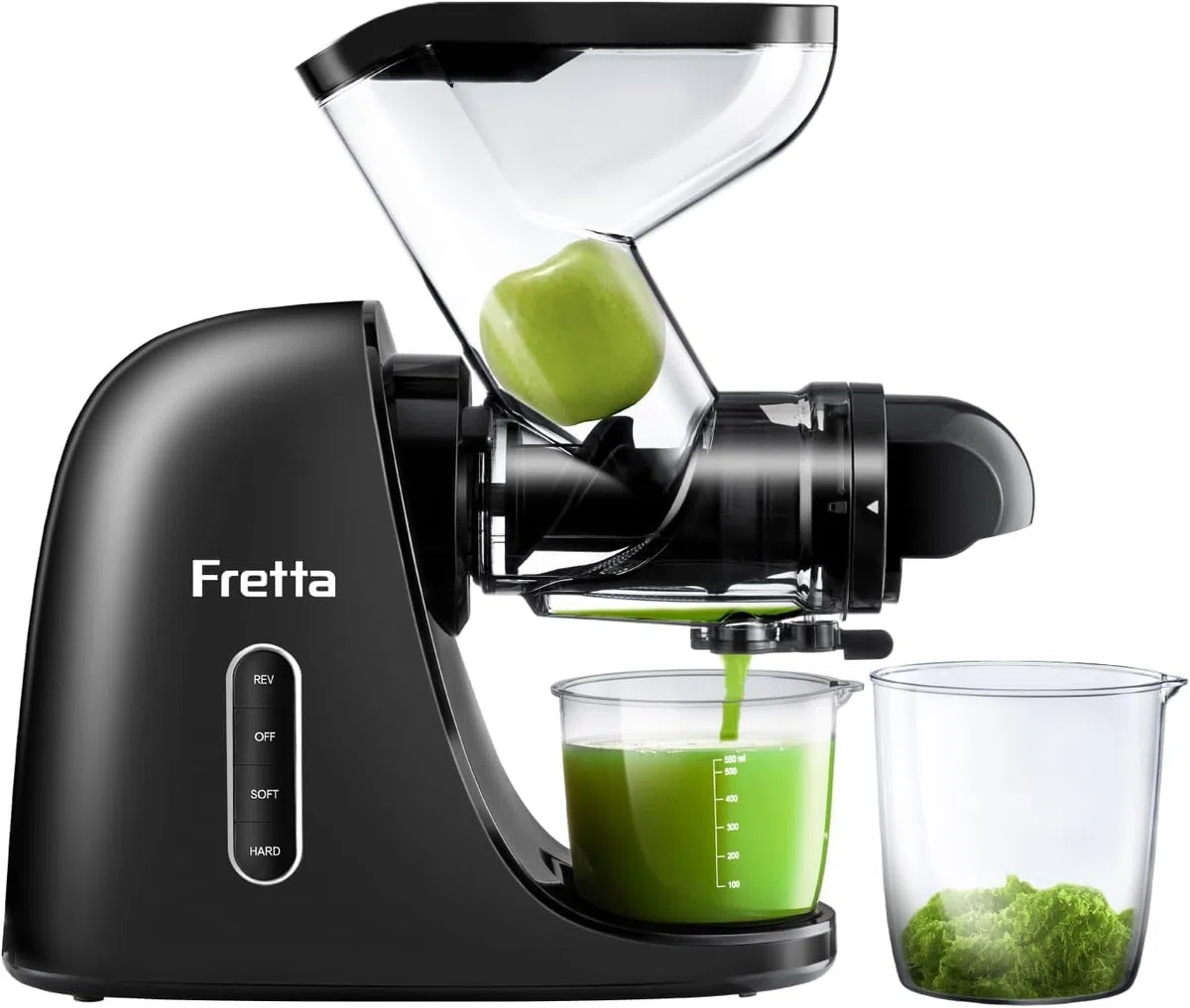 Fretta Slow Juicer Entsafter Gemüse und Obst Testsieger, 76mm Öffnung Cold Press Juicer Machine Obstpresse Elektrisch Saftpresse Kaltpresse Entsafter BPA-Frei, Einfache Reinigung, Schwarz