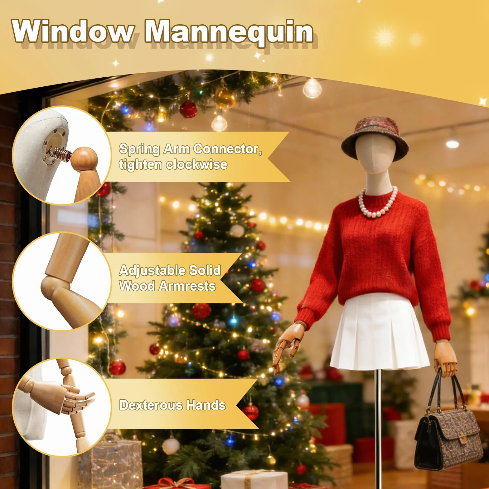 Schaufensterpuppe, Mechanische Arme und Finger Schneiderpuppe Damenbüste Torso Körper Weiblich, Höhenverstellbar Mannequin für Bekleidungsgeschäft, Kleiderständer, Boutique, Weiß