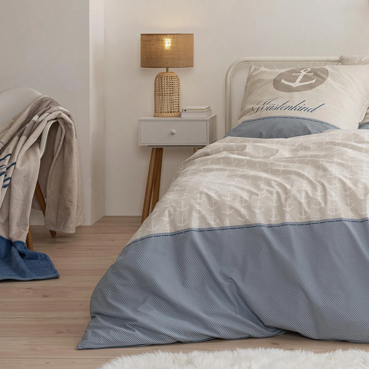 Anker Bettwäsche 135x200 · Bettwäsche-Set · Partner-Bettwäsche · KÜSTENKIND · Kissenbezug 80x80 + Bettbezug 135x200 cm - 100% Baumwolle · 4-teilig
