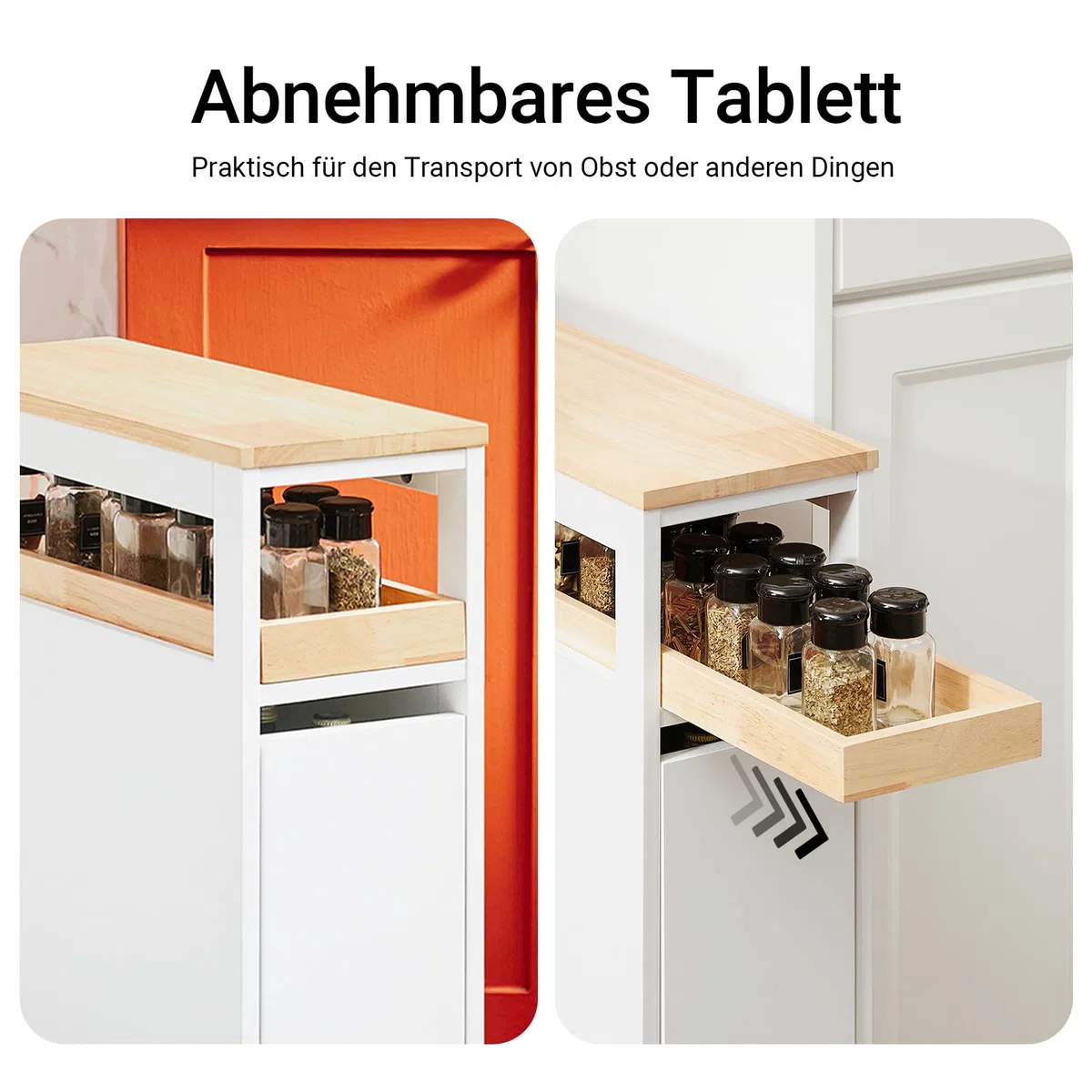 SoBuy Nischenschrank 20 cm mit Rollen – platzsparender Apothekerschrank Küche, schmaler Rollwagen und küchenregal schmal für Küche & Bad, Nischenregal für Enge Räume, 79 × 51 × 20 cm Weiß NSR11-WN
