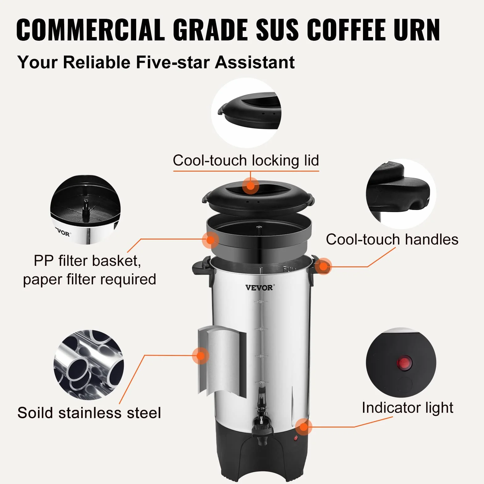 VEVOR Kommerzielle Heißgetränkespender Kaffee Heißwasserspender 50 Tassen, 1000 W Warmhaltebehälter Heißwasserspender 7,4 L Warmhaltebehälter Säfteimer für Büro, Partys, Café, Picknicks usw.