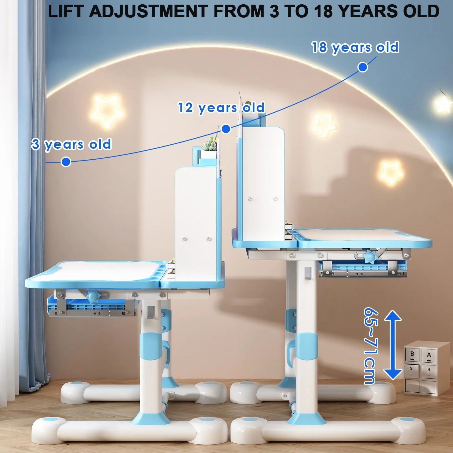 Altsuceser Kids Study Schreibtischstuhl-Set, höhenverstellbar, Kinder, Schule, Studium, Tischstuhl-Set mit Sitzkorrektur, ergonomischer Schreibtischstuhl mit Buchständer, Fußpedal, Trennwand-Design