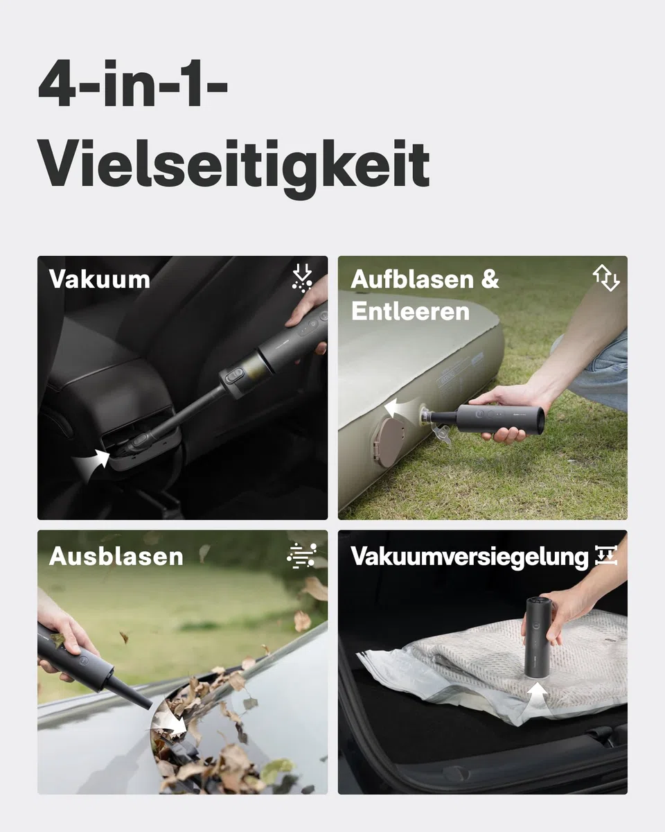 HOTO Handstaubsauger Akku 20000Pa Starke Saugkraft, 4-in-1-Kabelloser Autostaubsauger mit Gebläse- & Luftgebläsepumpe, Mini Staubsauger für Auto, Tierhaare, Teppich, Tastaturen & Schreibtisch